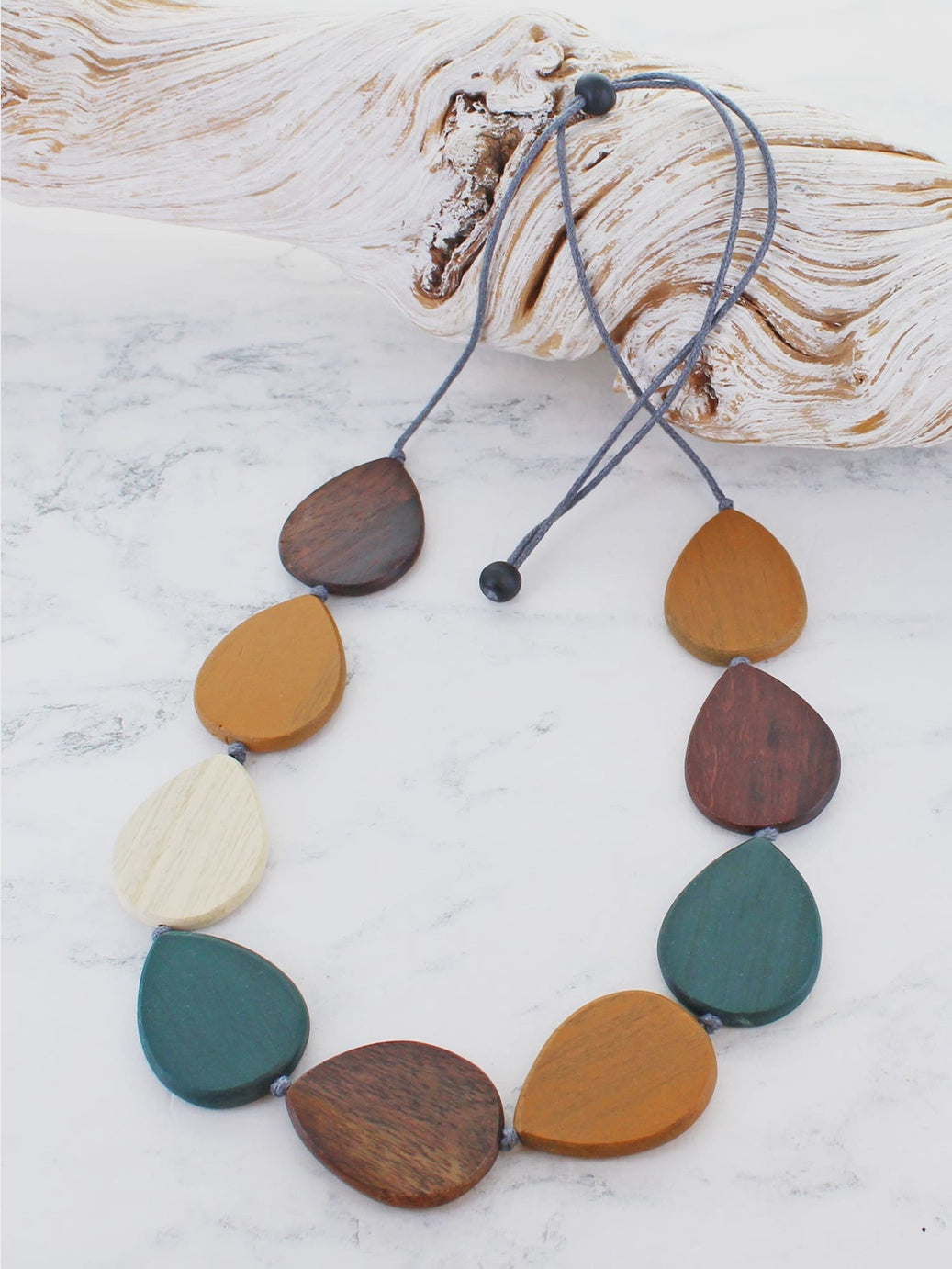 Suzie Blue Wooden Teardrop Necklace Teal - Precious Sparkle