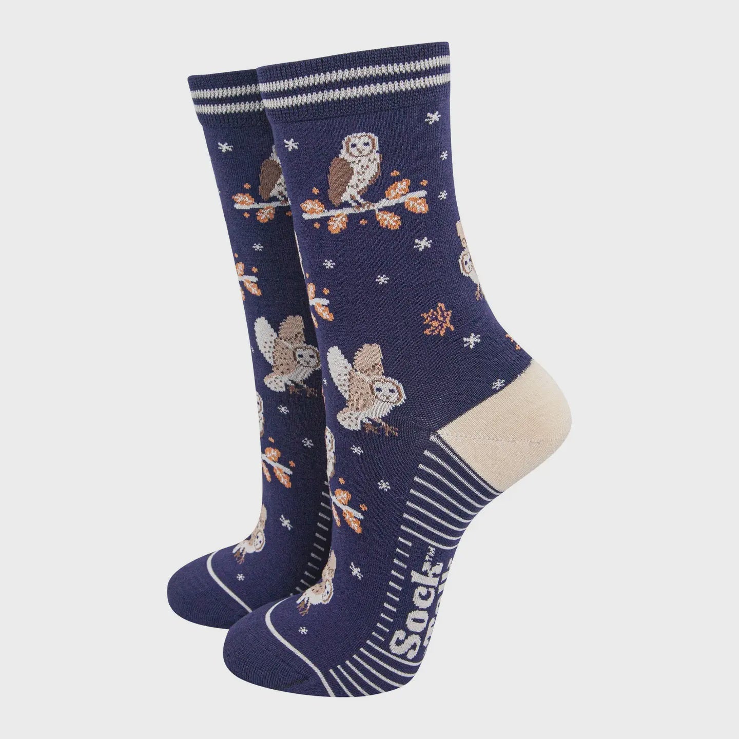 Sock Talk Women's Bamboo Socks - Navy Blue/Cream, Barn Owls