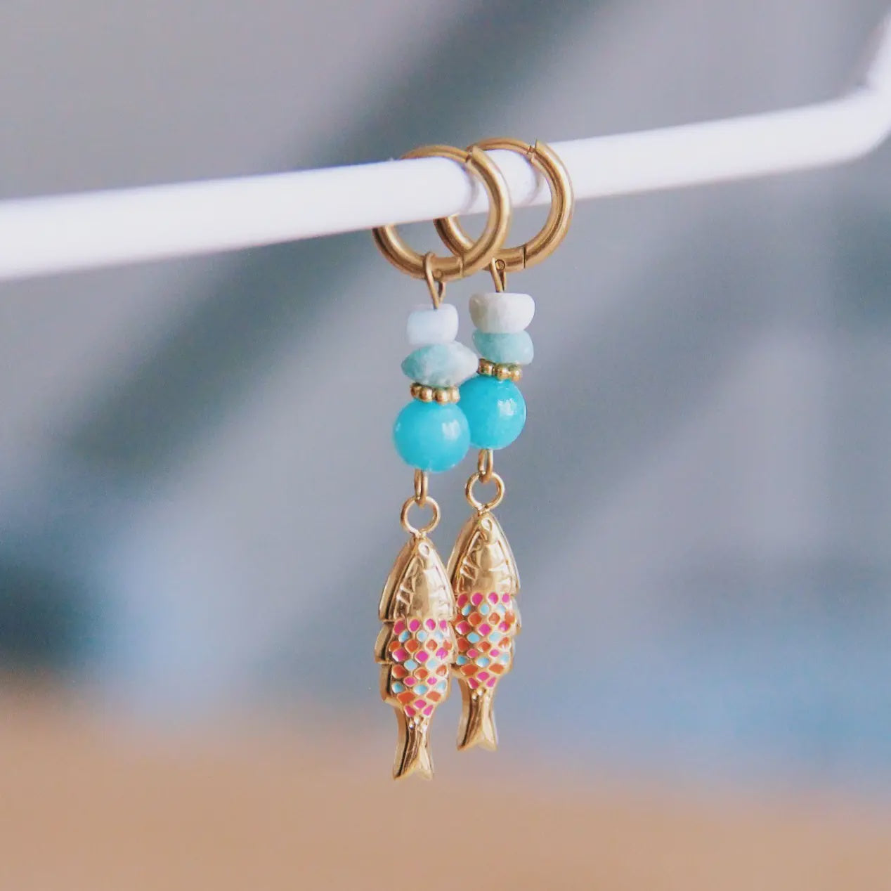 Bazou Fish Charm Hoop Earrings - Precious Sparkle