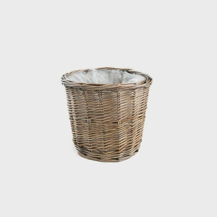 Small Antique Wash Round Lined Wicker Planter Basket - Precious Sparkle