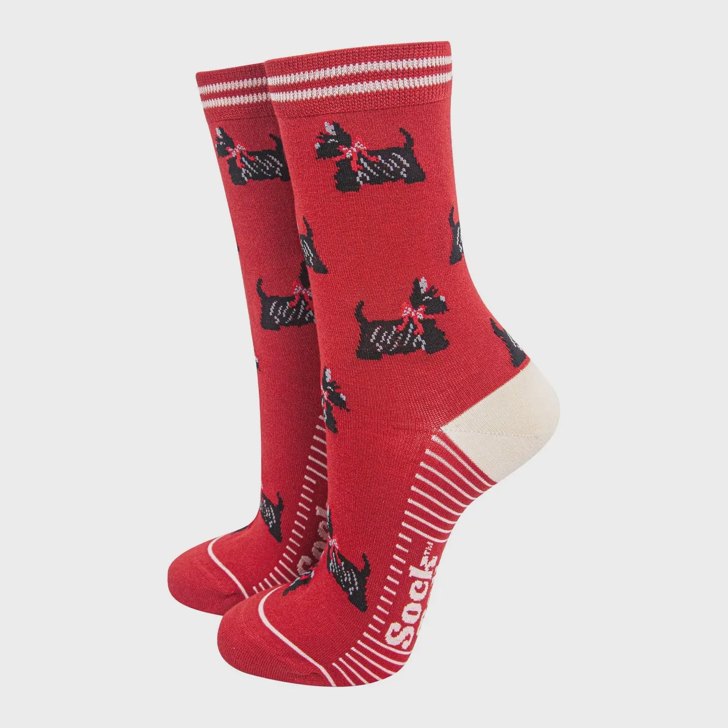 Sock Talk Women's Bamboo Socks - Red/Cream, Scottish Terriers - Precious Sparkle