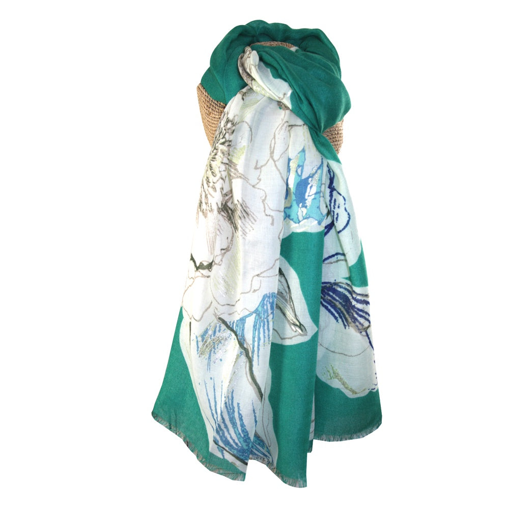Lua Green Silver Floral Scarf - Precious Sparkle