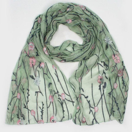 Black Ginger Accessories Abey Mint Green Embroidered Scarf