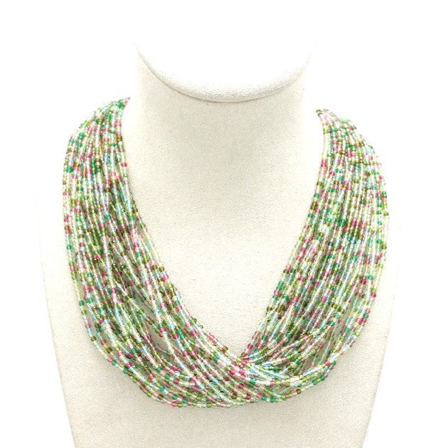 Collier Multi-rang Années 1970 En Perles De Verre Et Métal Doré - Occasion Vintage