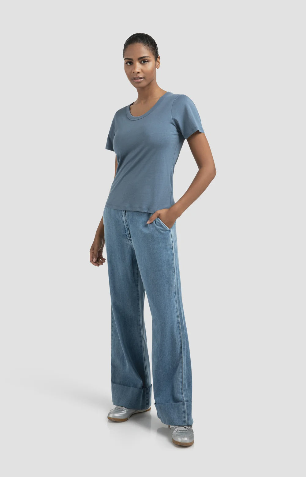 YAYA Denim Trousers with Turn-Ups - Precious Sparkle