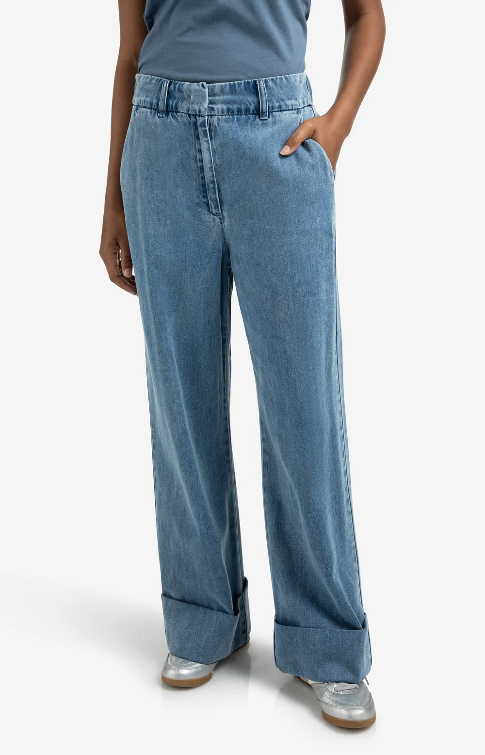 YAYA Denim Trousers with Turn-Ups - Precious Sparkle