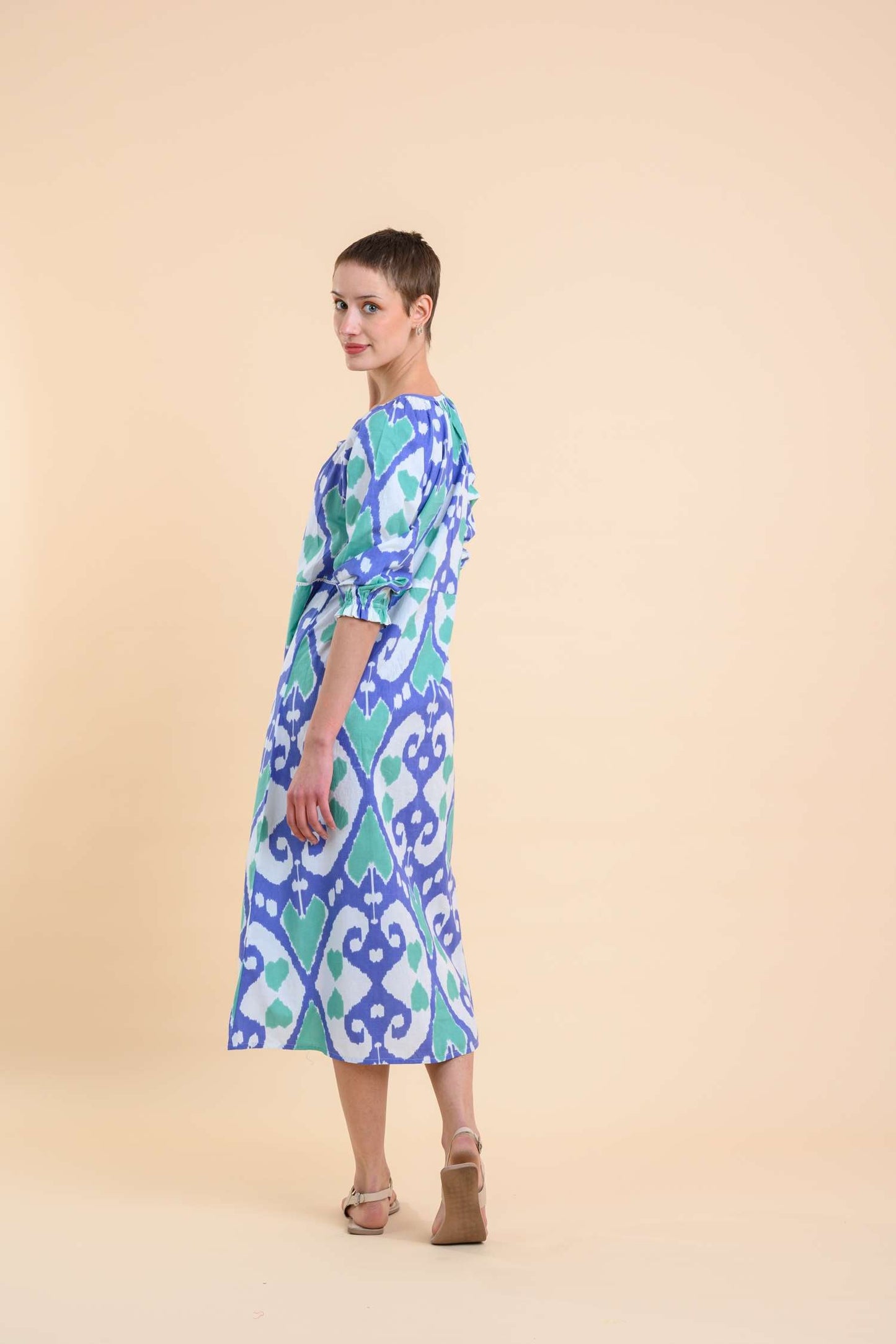 Dream Fashion Handprint Dream Apparel Aberdeen Dress Ikat Blue