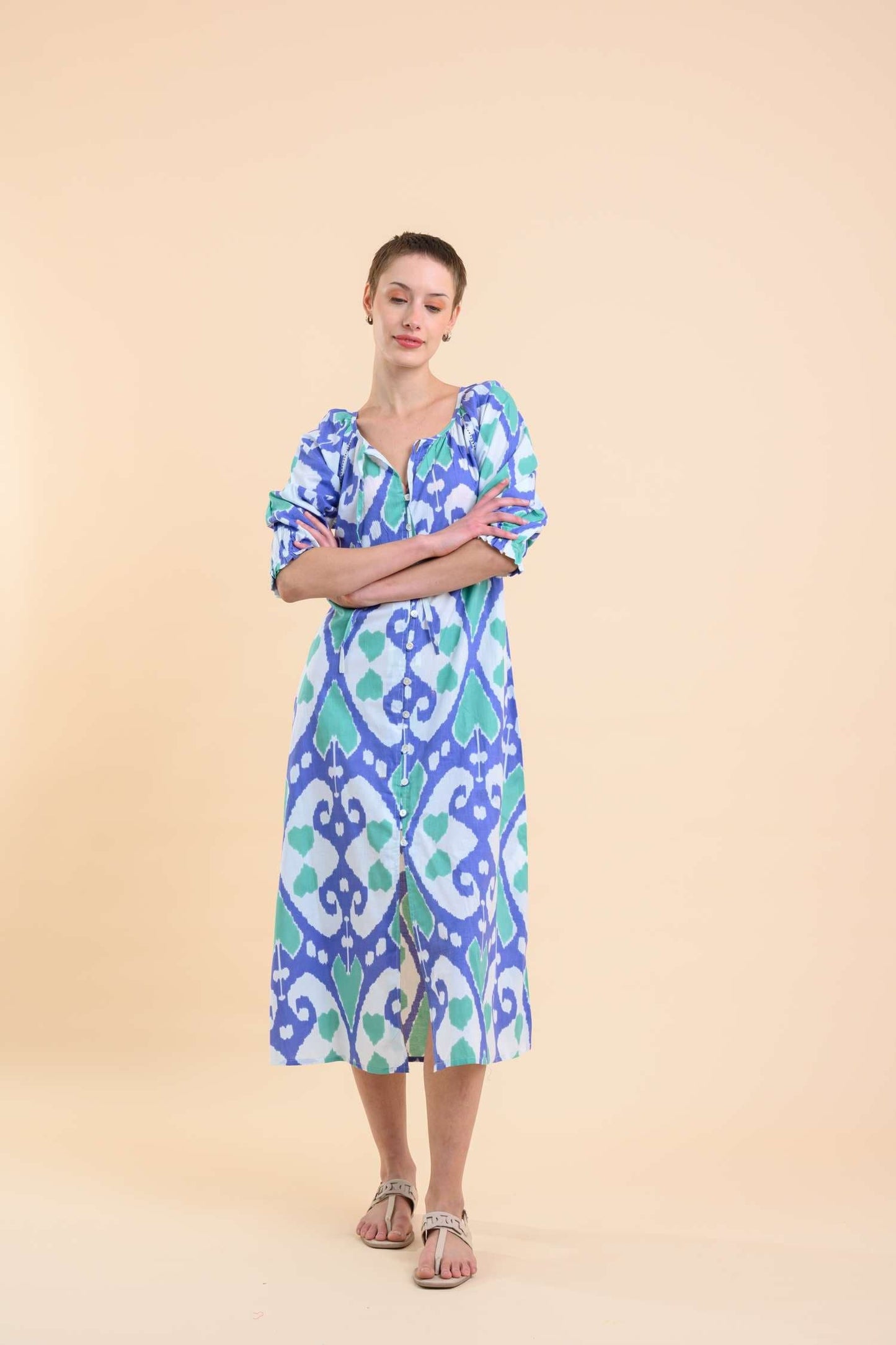 Dream Fashion Handprint Dream Apparel Aberdeen Dress Ikat Blue