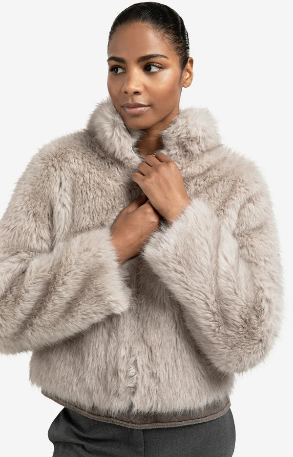 YAYA Faux Fur Jacket with Stand-up Collar - Precious Sparkle