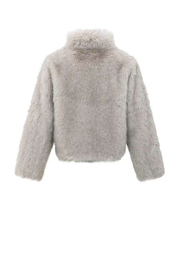 YAYA Faux Fur Jacket with Stand-up Collar - Precious Sparkle