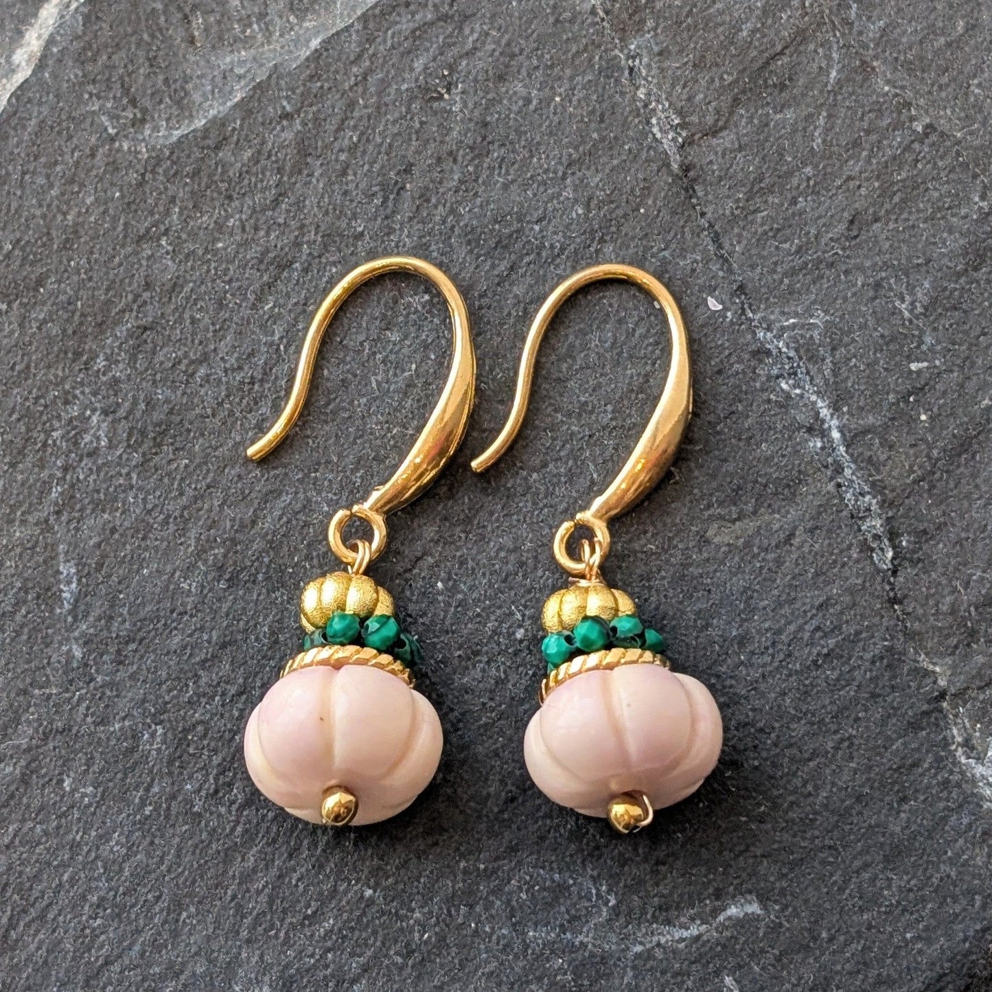 Habaha Jewellery Habaha Pale Pink Vintage Melon Bead Earrings