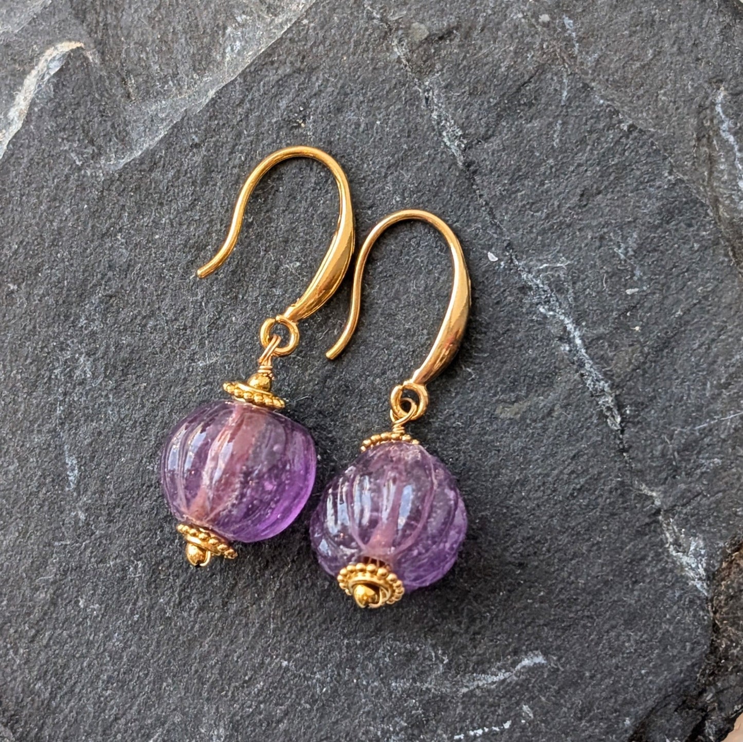 Habaha Jewellery Habaha Purple Vintage Melon Bead Earrings