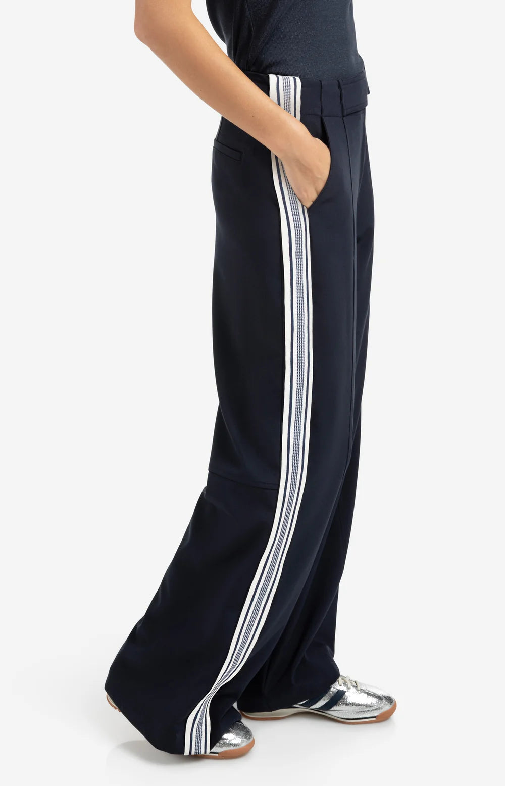 YAYA  High Waist Trousers with Side Stripes - Precious Sparkle