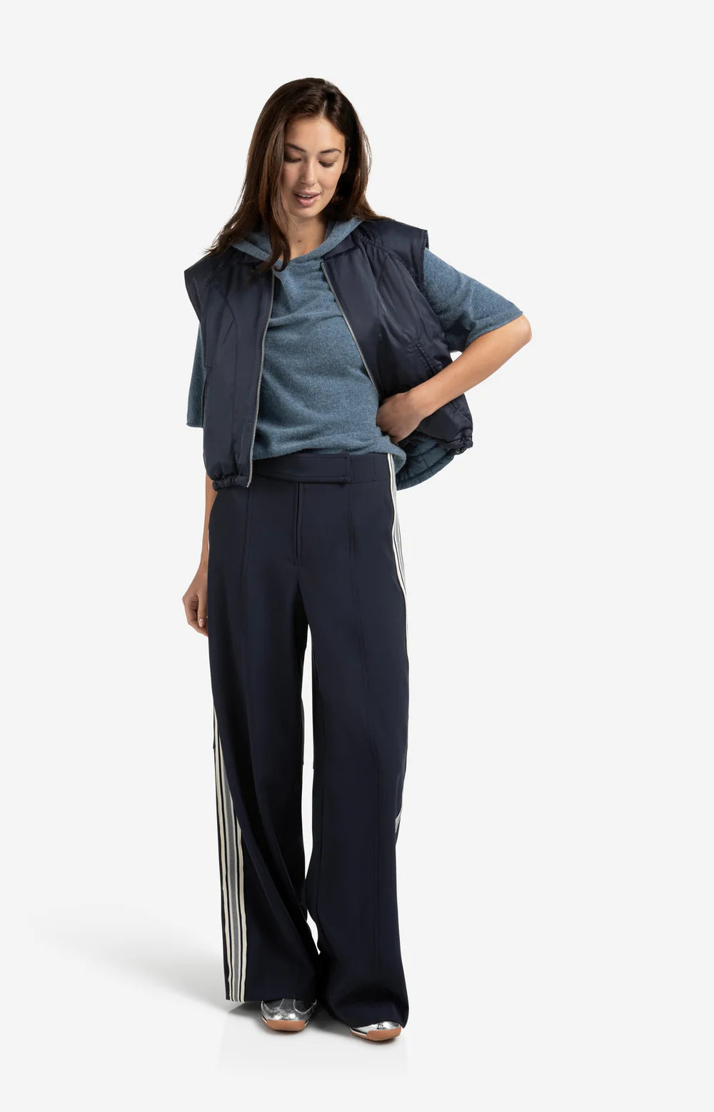 YAYA  High Waist Trousers with Side Stripes - Precious Sparkle