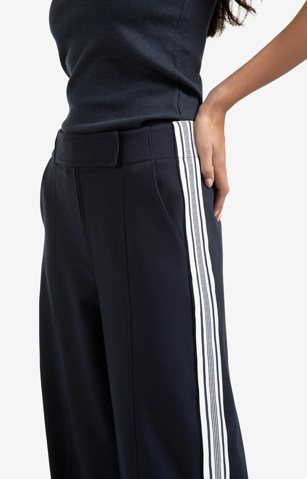 YAYA  High Waist Trousers with Side Stripes - Precious Sparkle