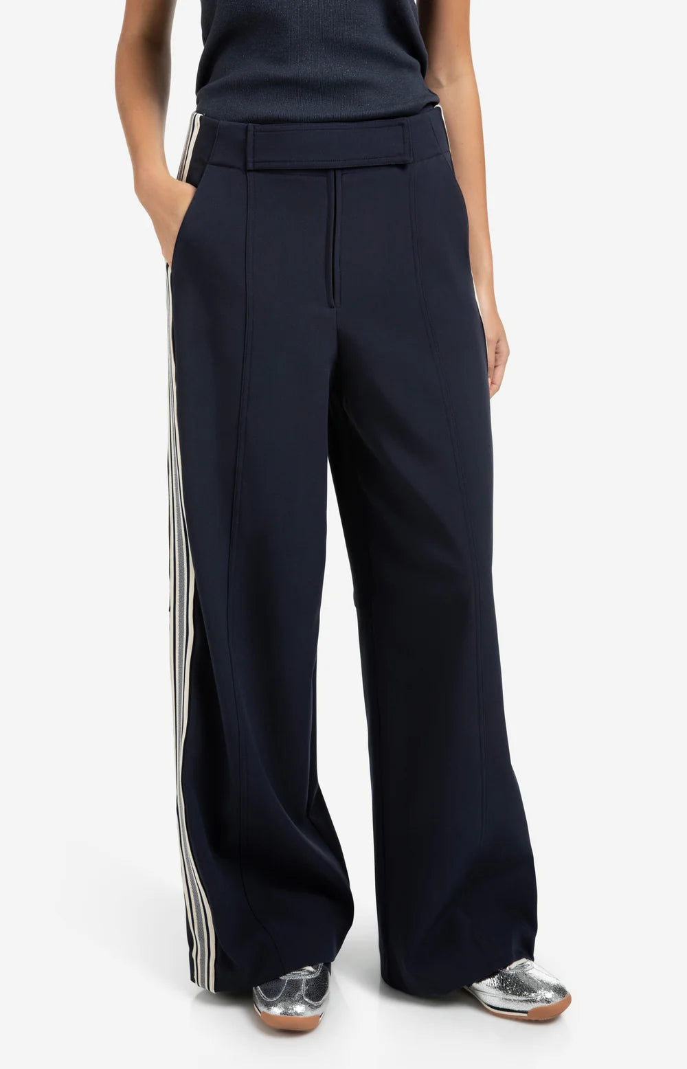 YAYA  High Waist Trousers with Side Stripes - Precious Sparkle