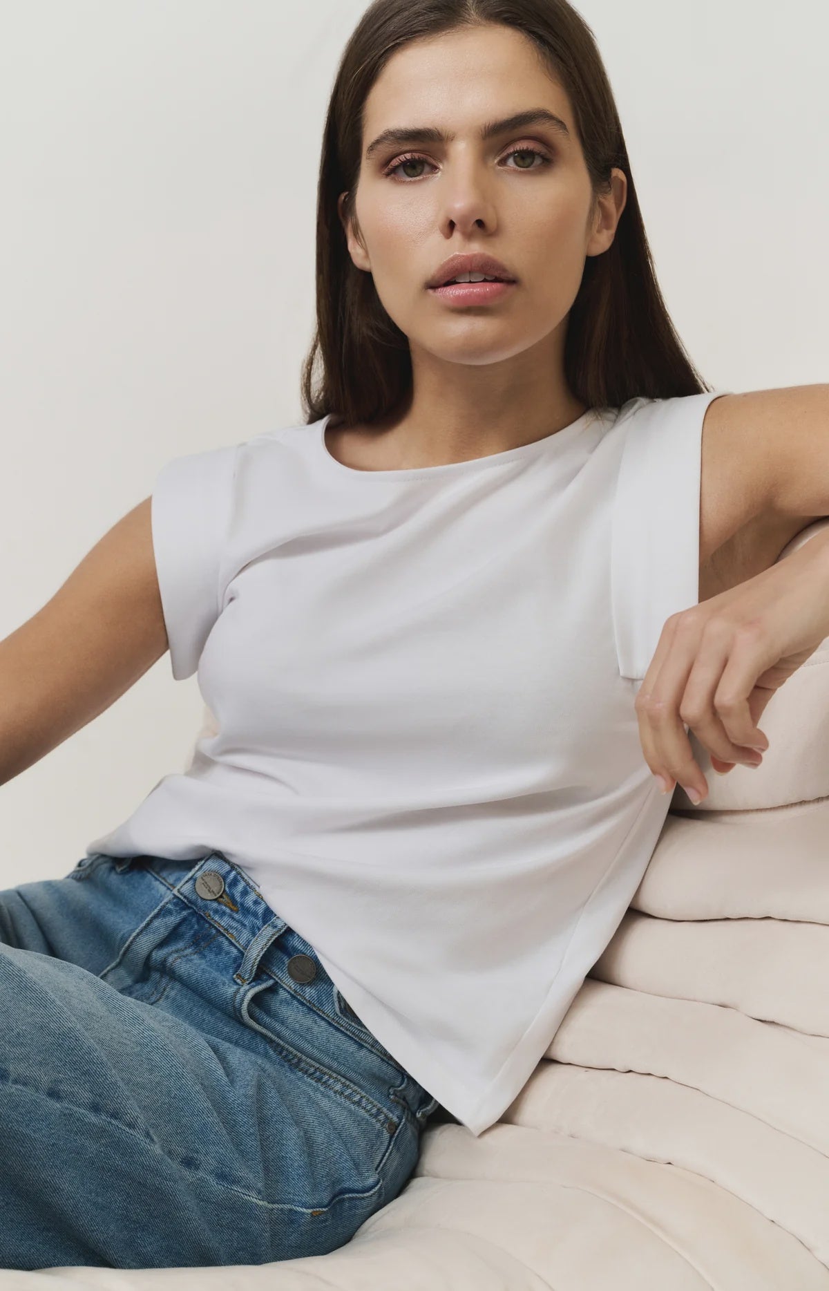 YAYA Jersey Top Fixed Turn Up Sleeves - Precious Sparkle