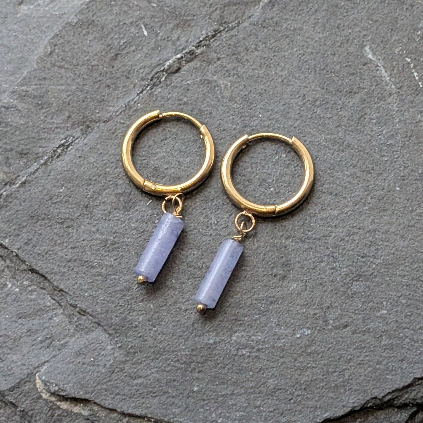 Lomina Jewellery Blue Tube Bead Gold Hoop Earrings