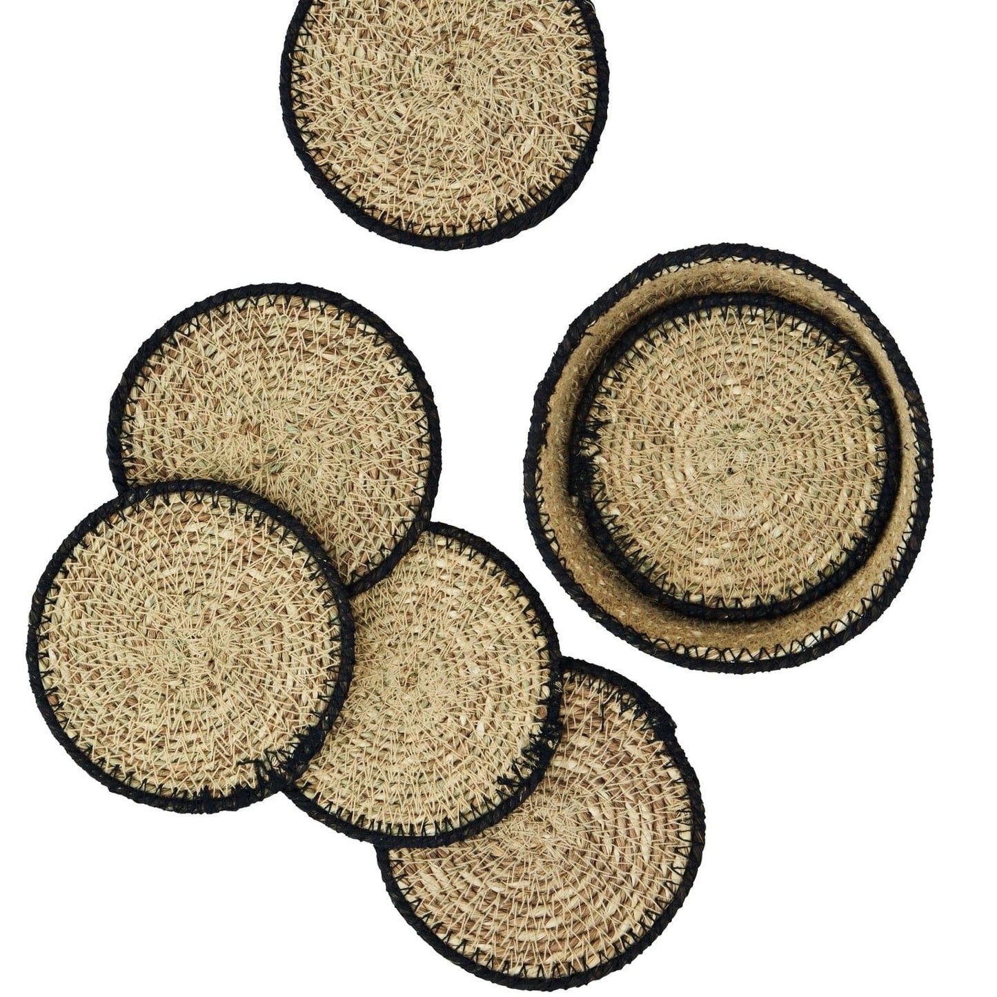 Madam Stoltz Homewares Madam Stoltz Seagrass Coasters with Stitching