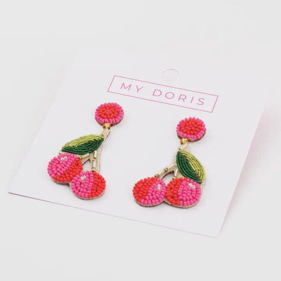 My Doris Jewellery My Doris Mini Beaded Cherry Drop Earrings
