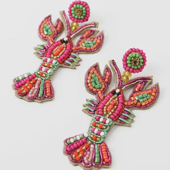 My Doris Jewellery My Doris Rainbow Pink Beaded Lobster Earrings