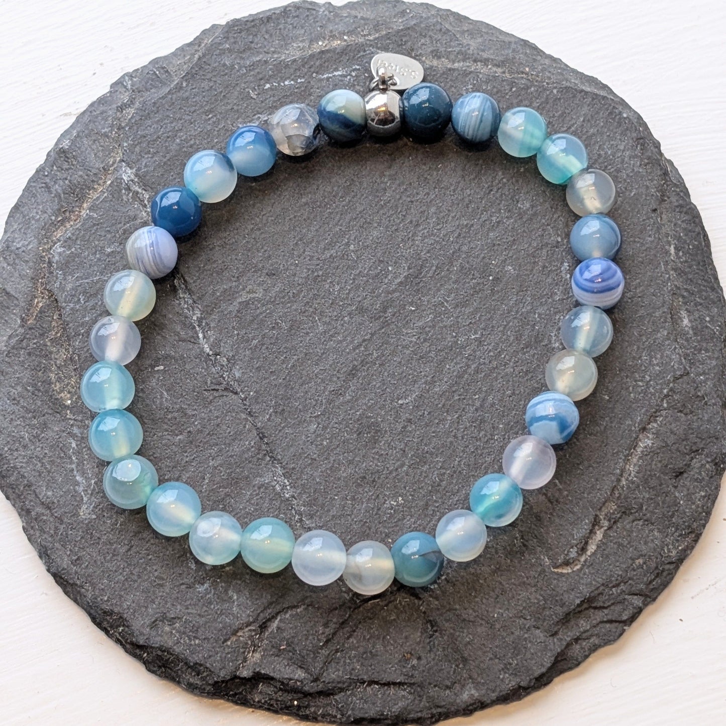 Oclys Jewellery Blue Agate Stretchy Bracelet