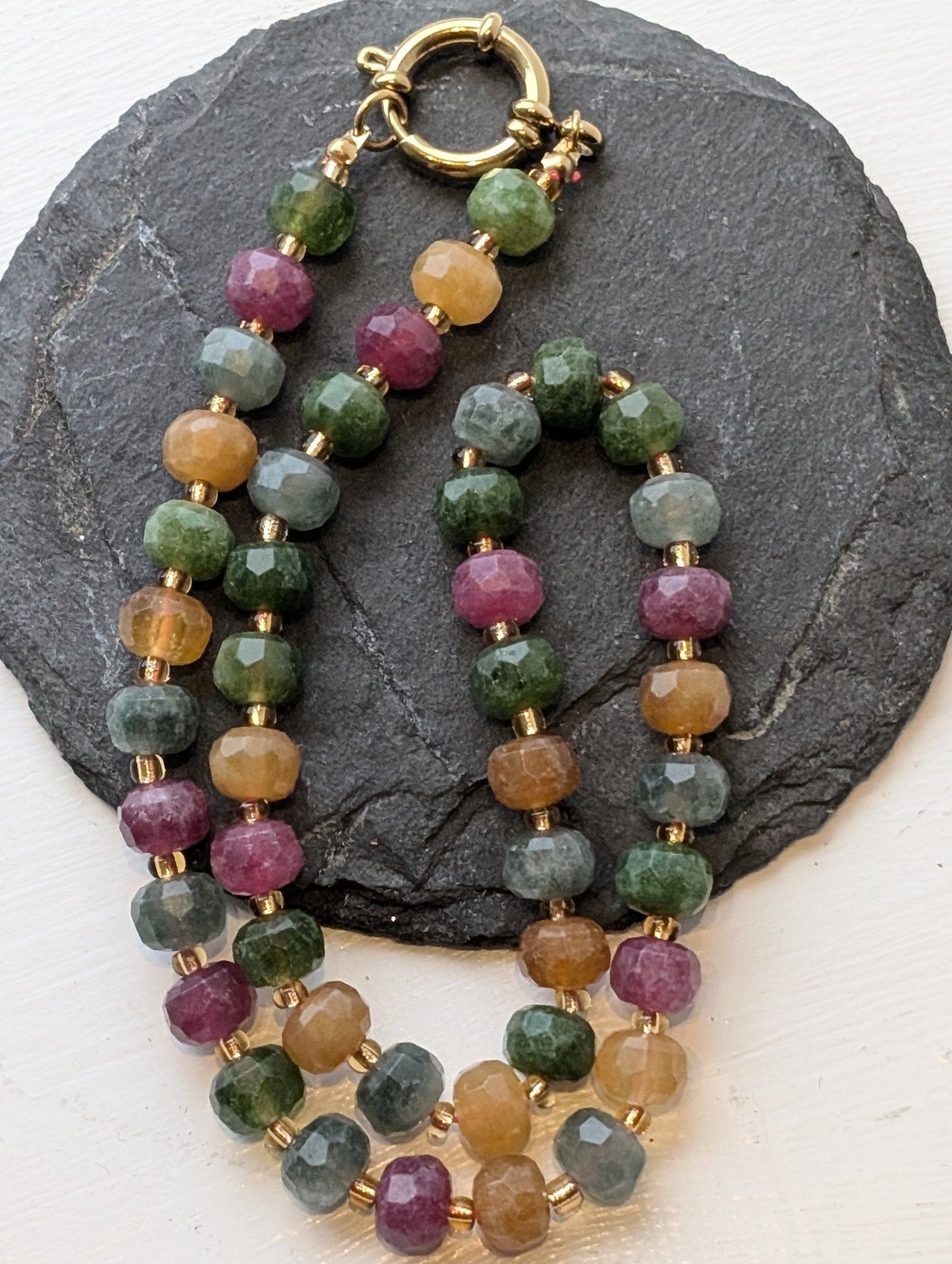 Oclys Jewellery Multistone Beaded Gold Clasp Necklace