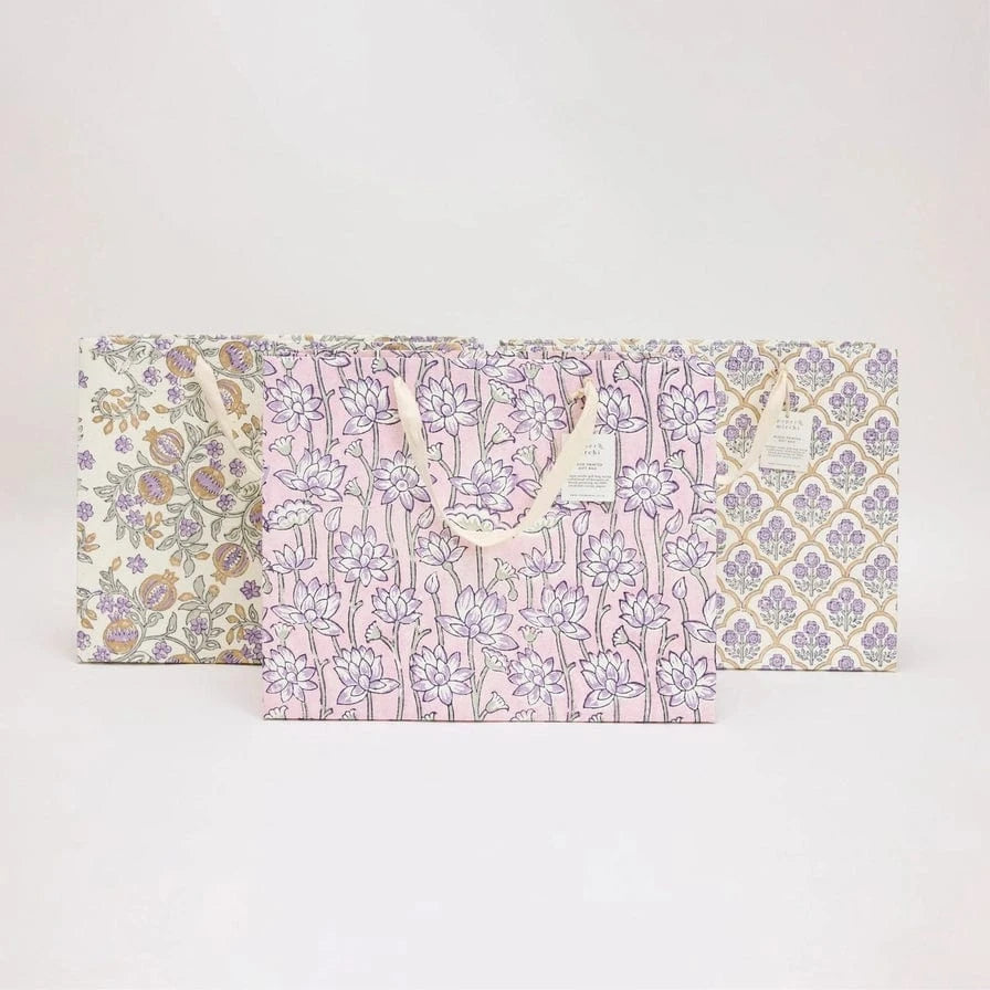 Paper Mirchi Gifts Paper Mirchi Hand Block Printed Large Gift Bag Lavender