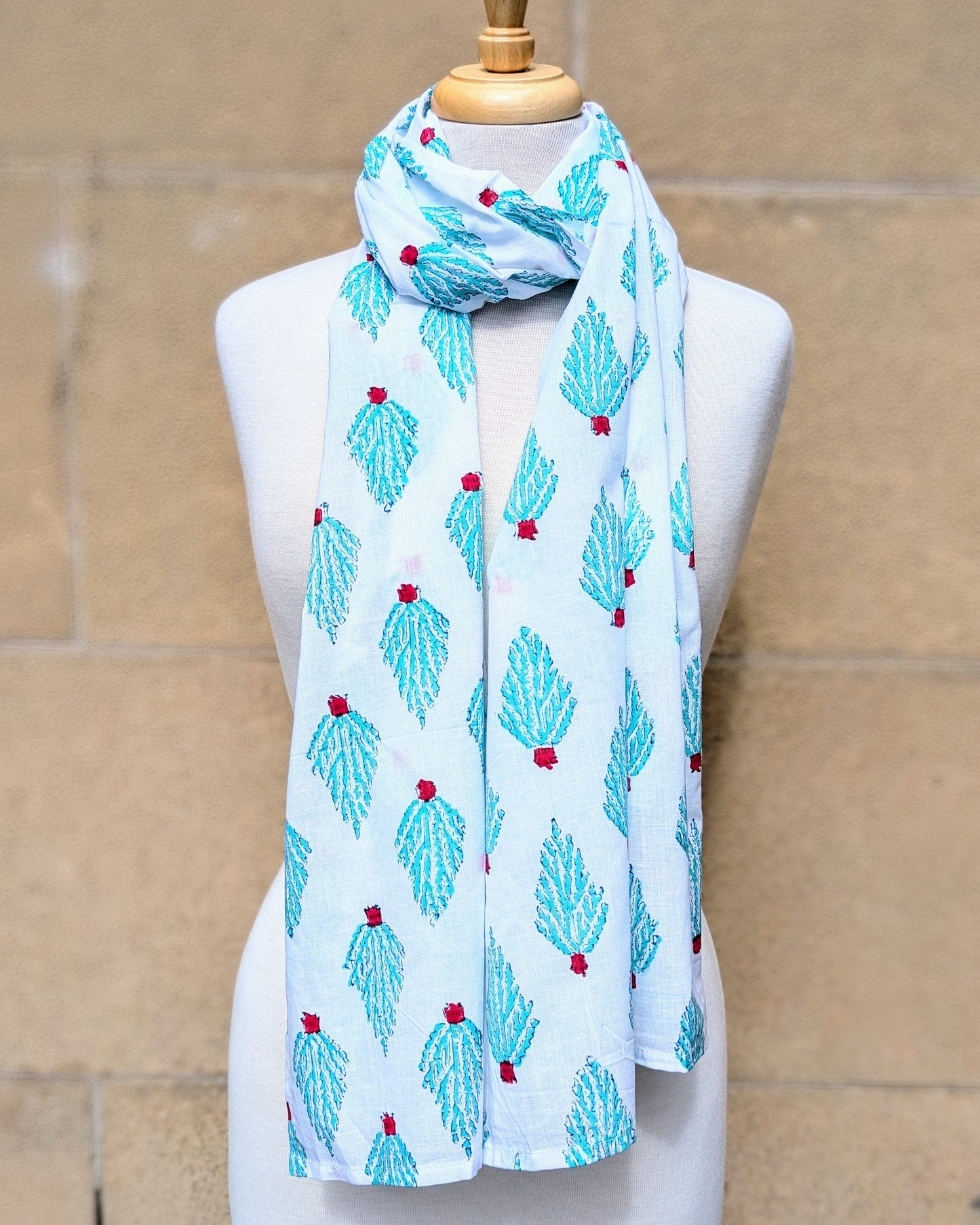 precious sparkle Accessories Aqua & Red Coral Block Print Scarf