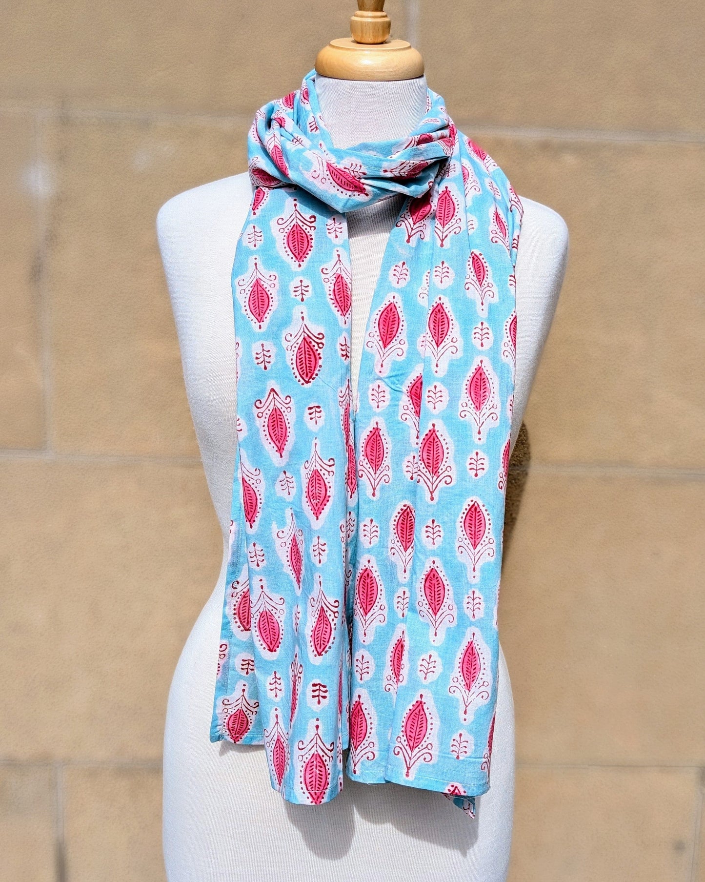 precious sparkle Accessories Aqua & Red Patterned Block Print Scarf