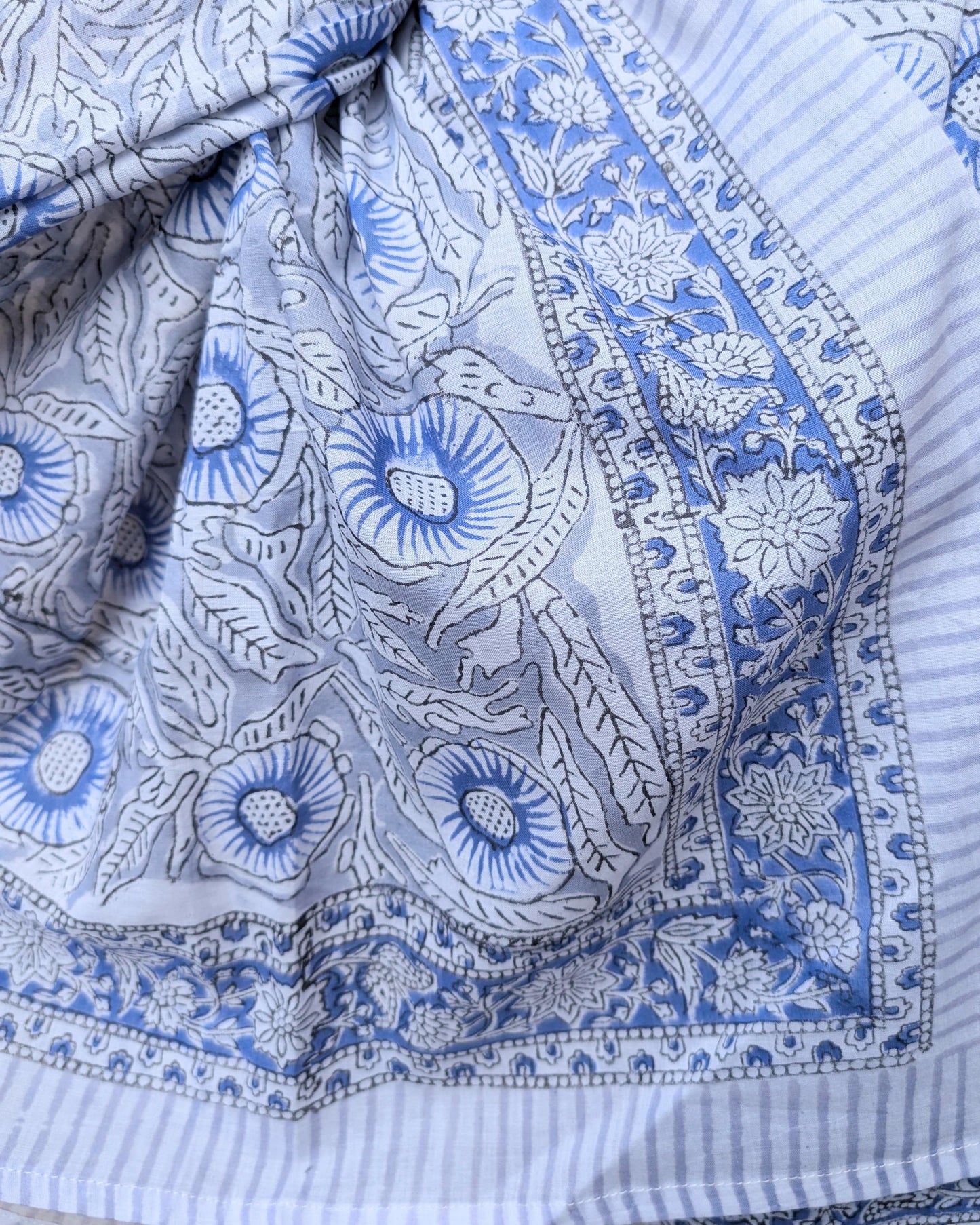 precious sparkle Accessories Blue Floral Stripe Block Print Scarf Sarong