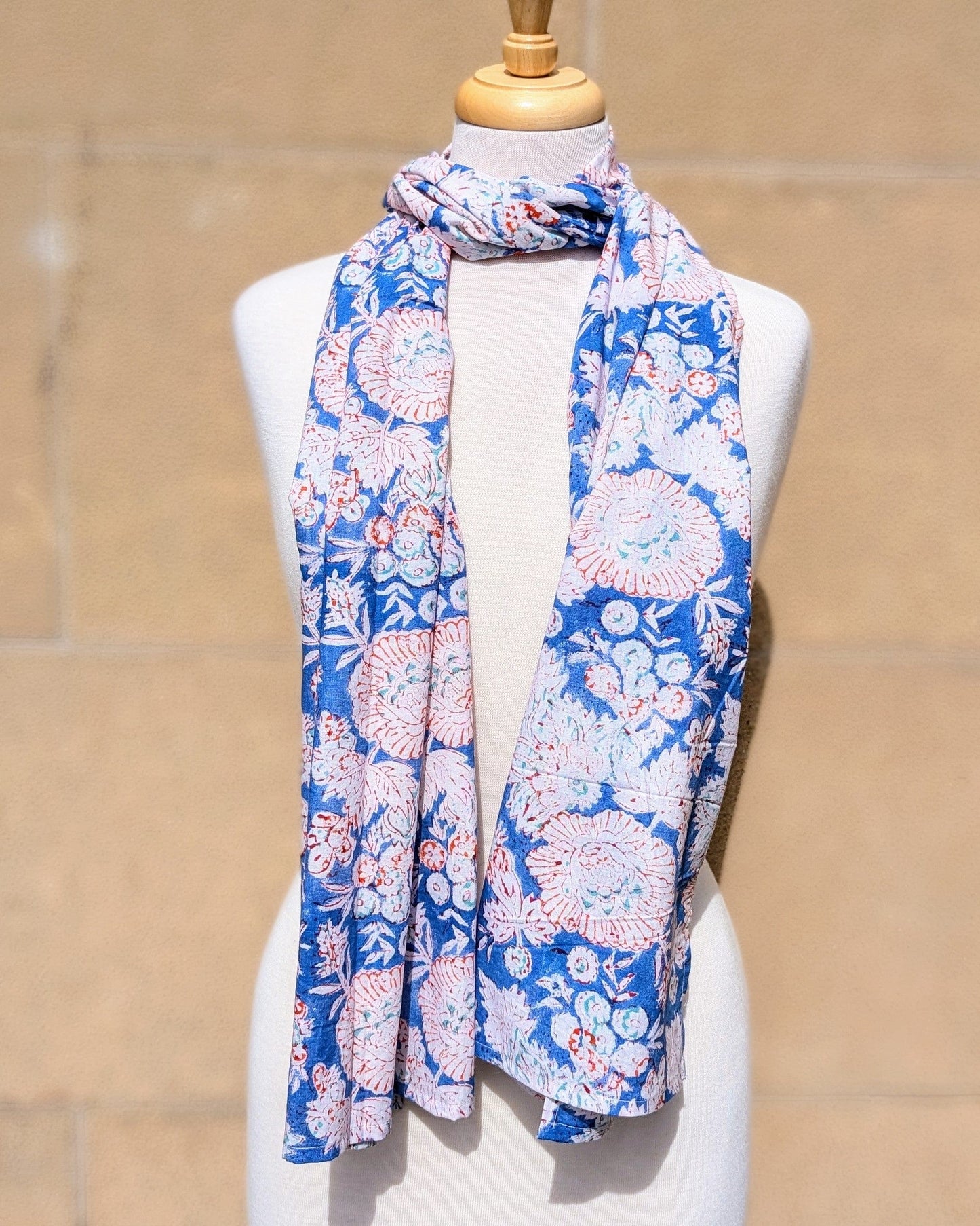 precious sparkle Accessories Blue & Orange Sketch Floral Block Print Scarf