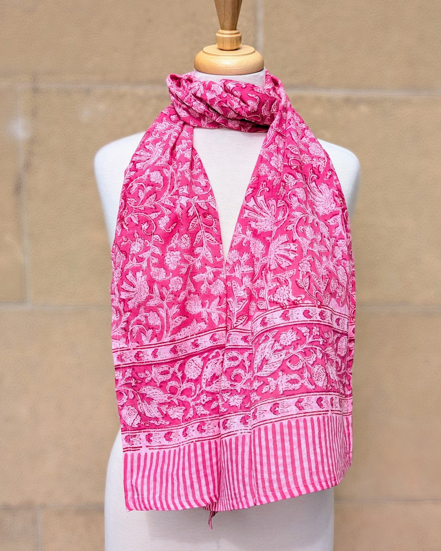 precious sparkle Accessories Bright Pink Floral Stripe Block Print Scarf