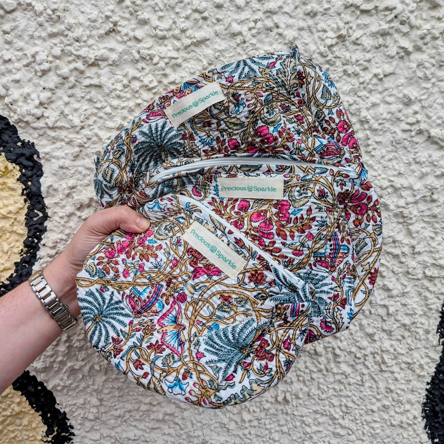 precious sparkle Accessories Butterfly & Flora Quilted Cosmetic Bags Set of 3