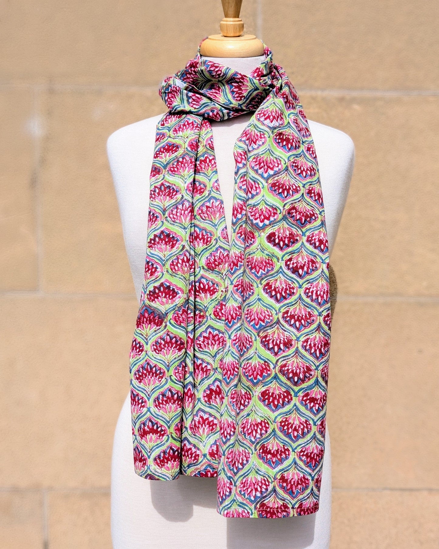 precious sparkle Accessories Green & Pink Deco Floral Block Print Scarf