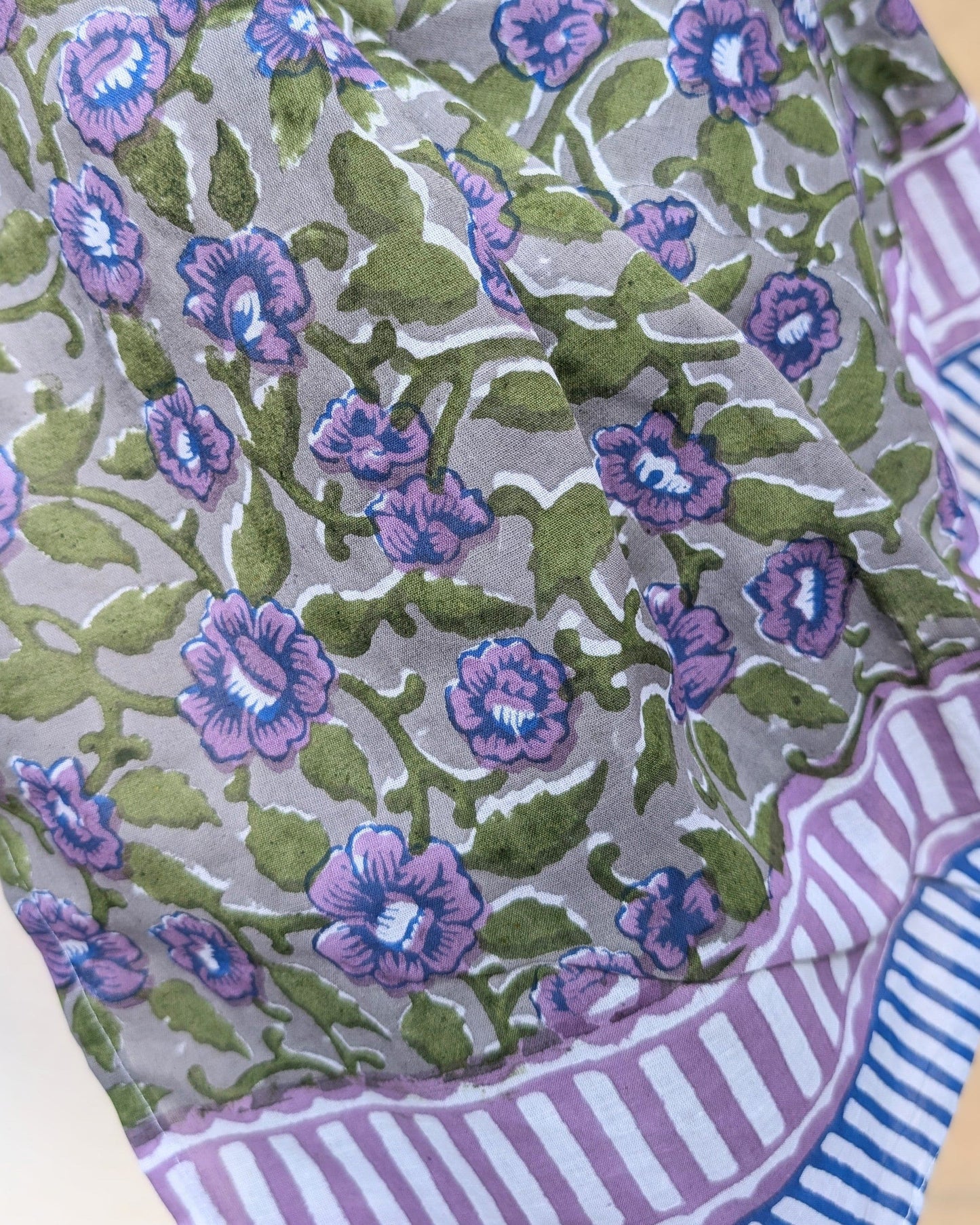 precious sparkle Accessories Green & Purple Floral Stripe Block Print Scarf