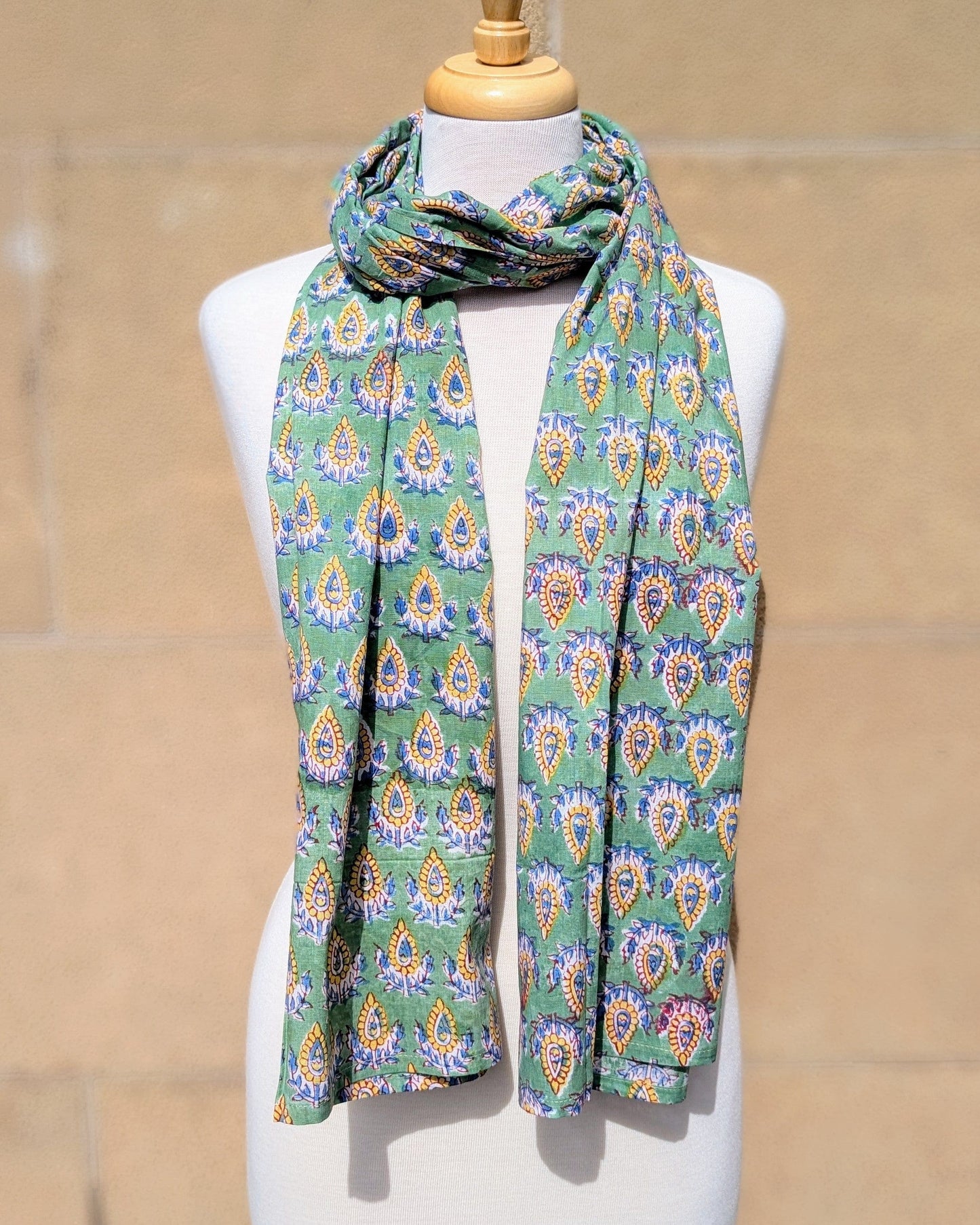 precious sparkle Accessories Green & Yellow Pattern Block Print Scarf