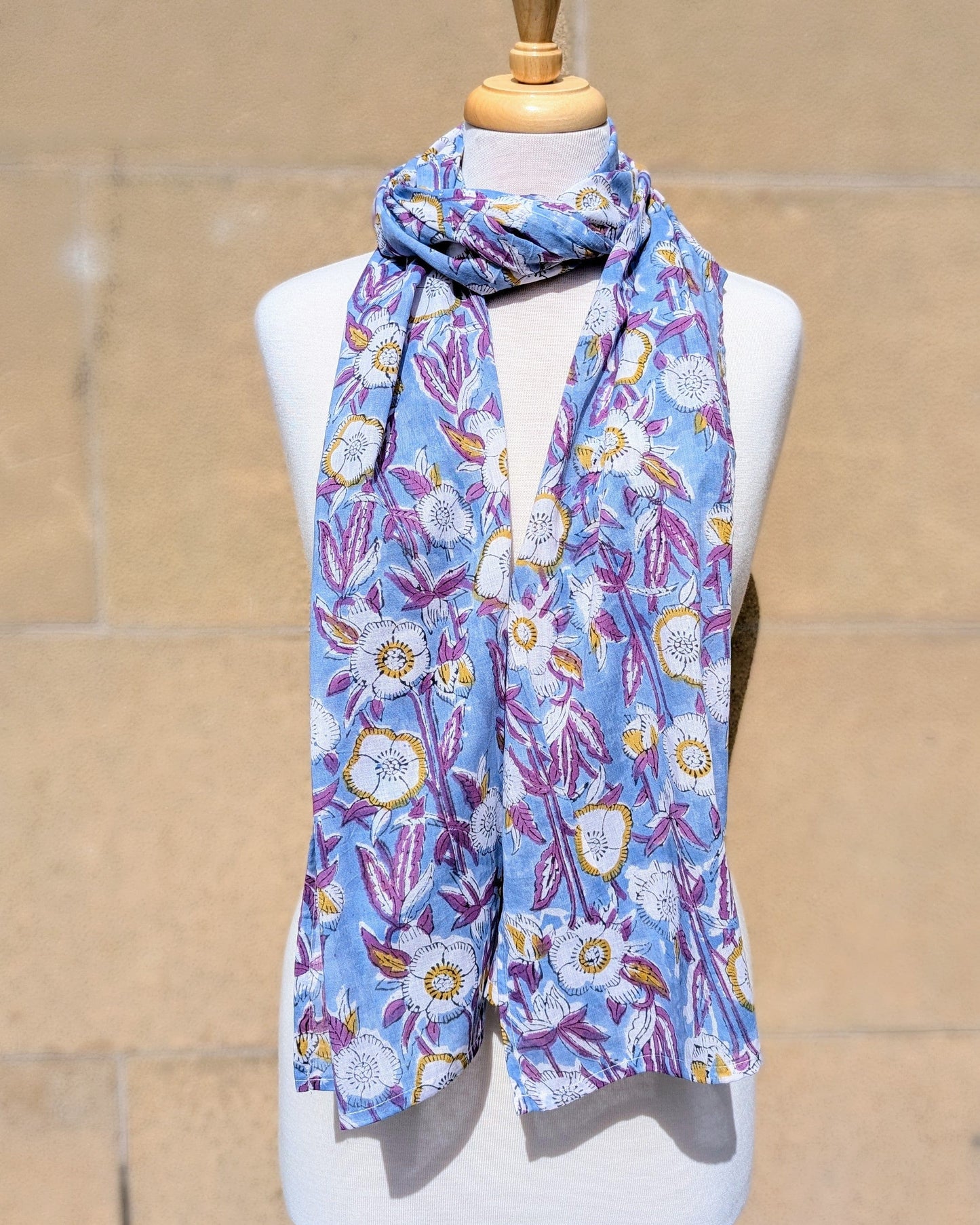 precious sparkle Accessories Light Blue & Purple Floral Block Print Scarf