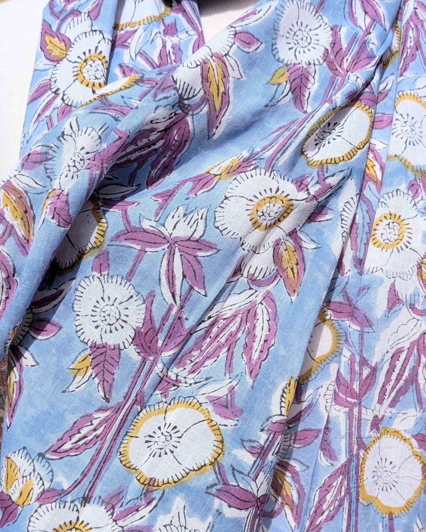 precious sparkle Accessories Light Blue & Purple Floral Block Print Scarf