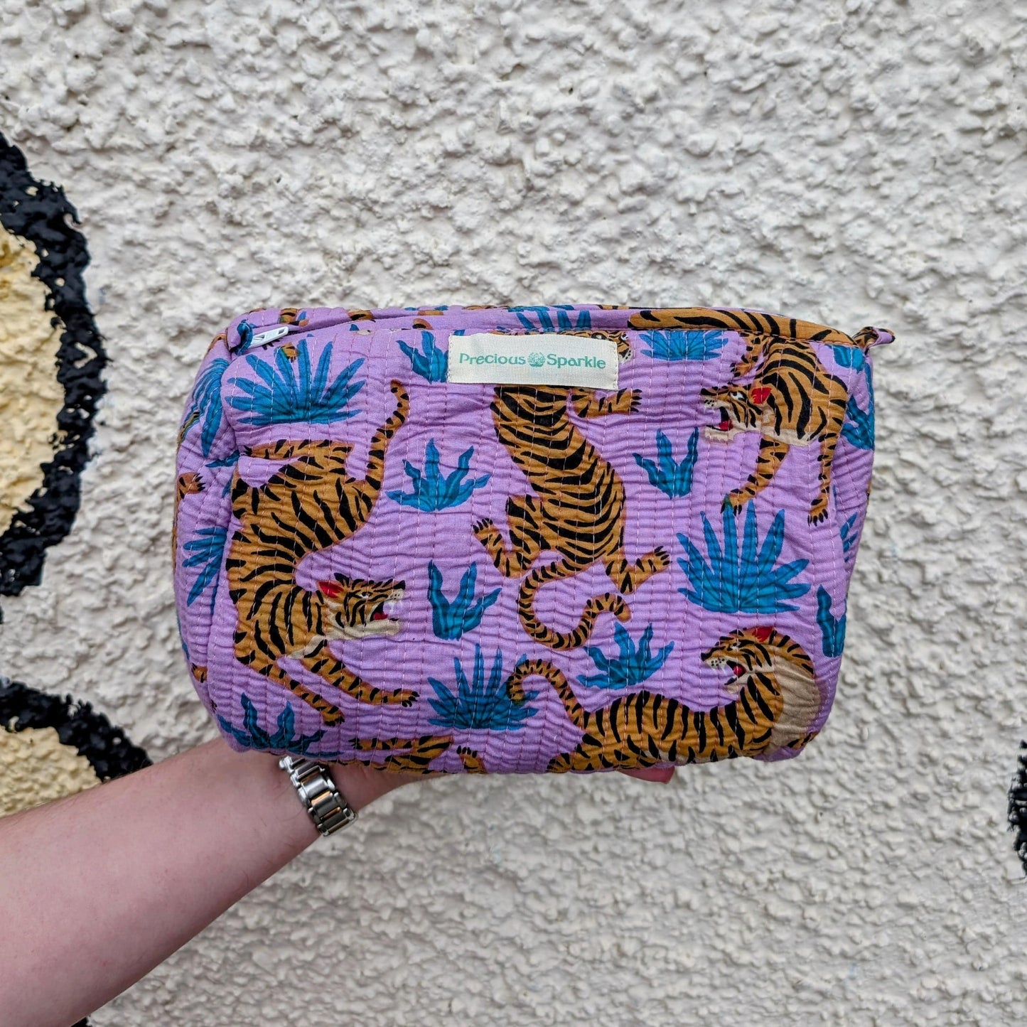 precious sparkle Accessories Lilac Tiger Quilted Cosmetic Bags Set of 3