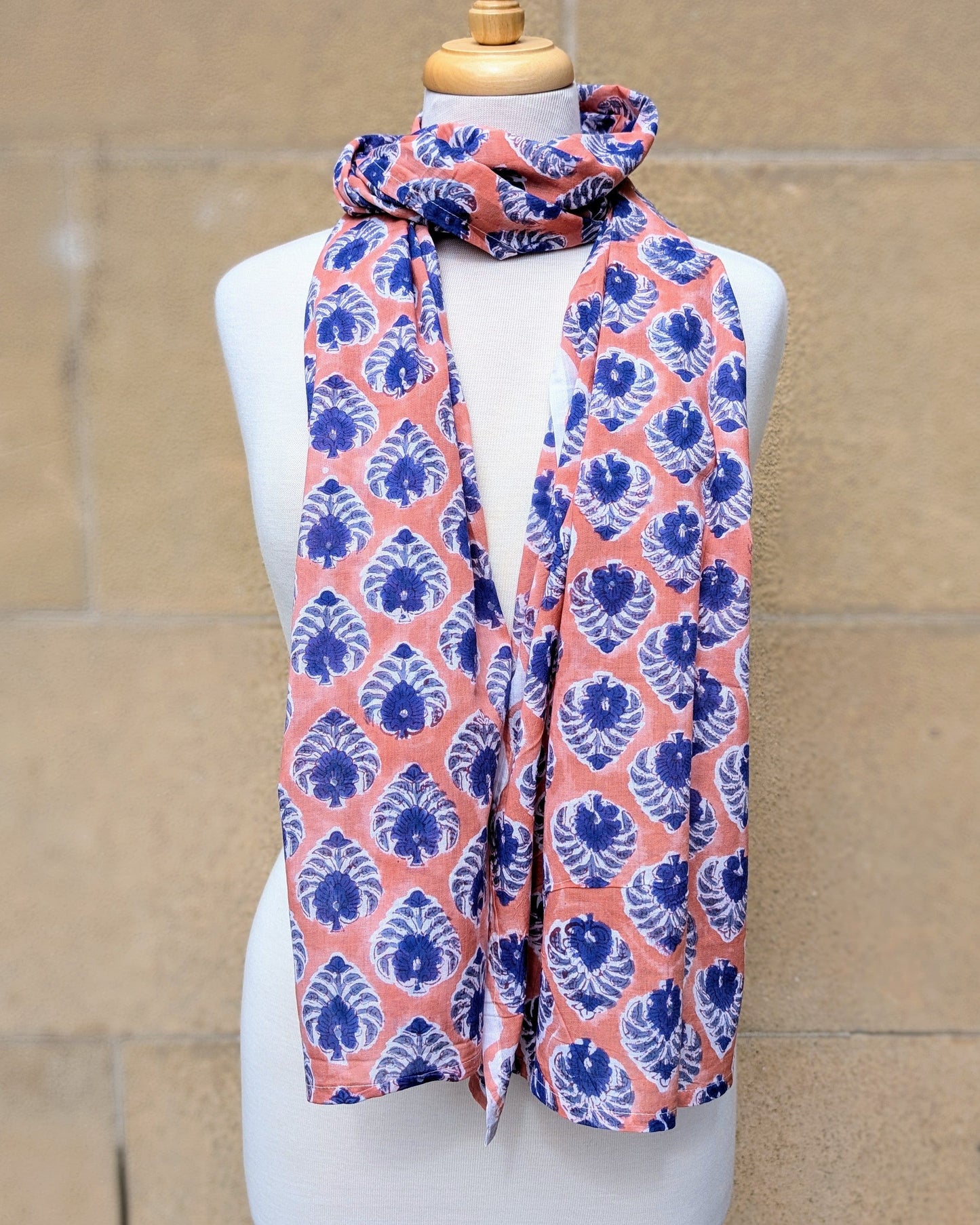 precious sparkle Accessories Peach & Blue Patterned Block Print Scarf
