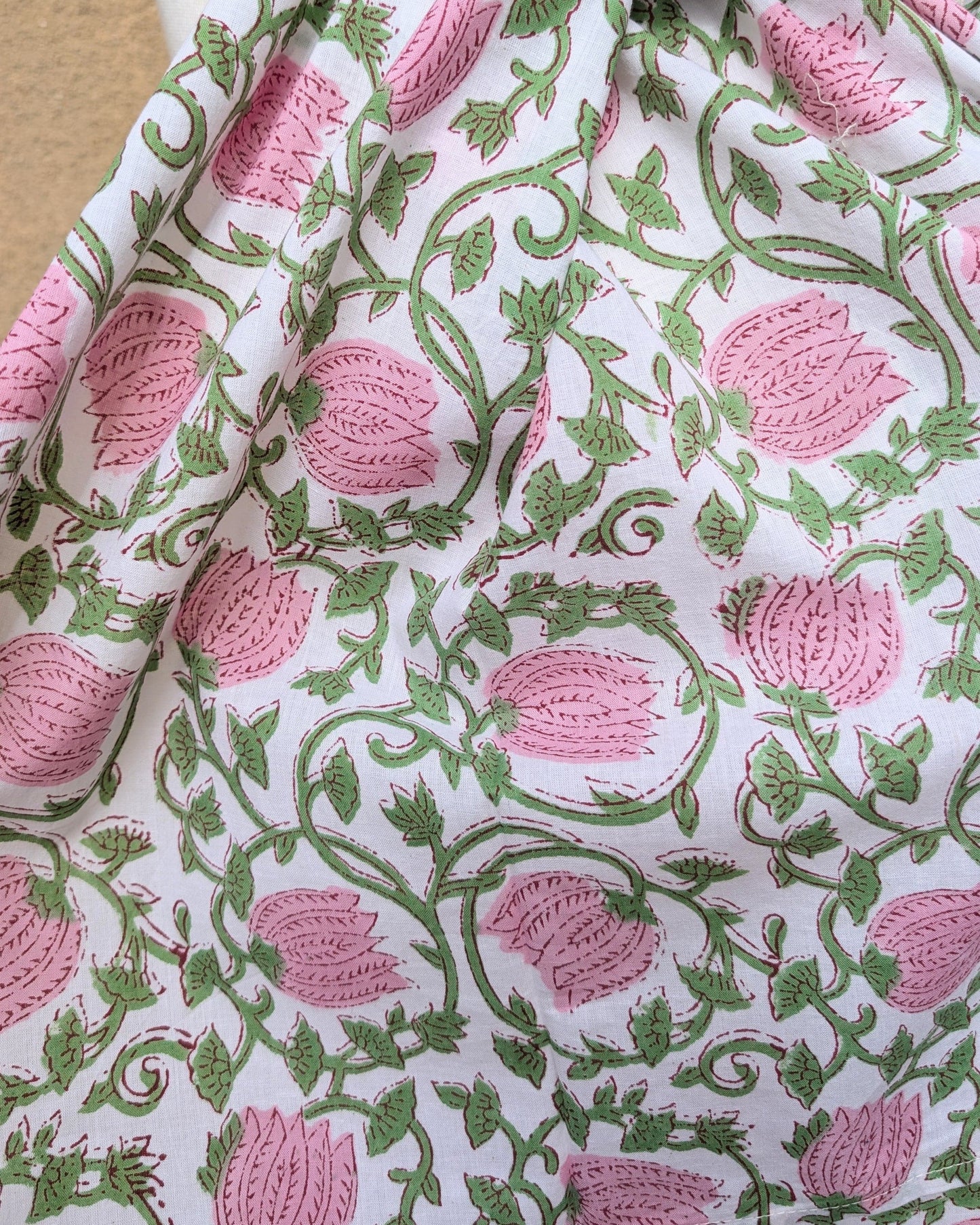 precious sparkle Accessories Pink Bud & Green Floral Block Print Scarf