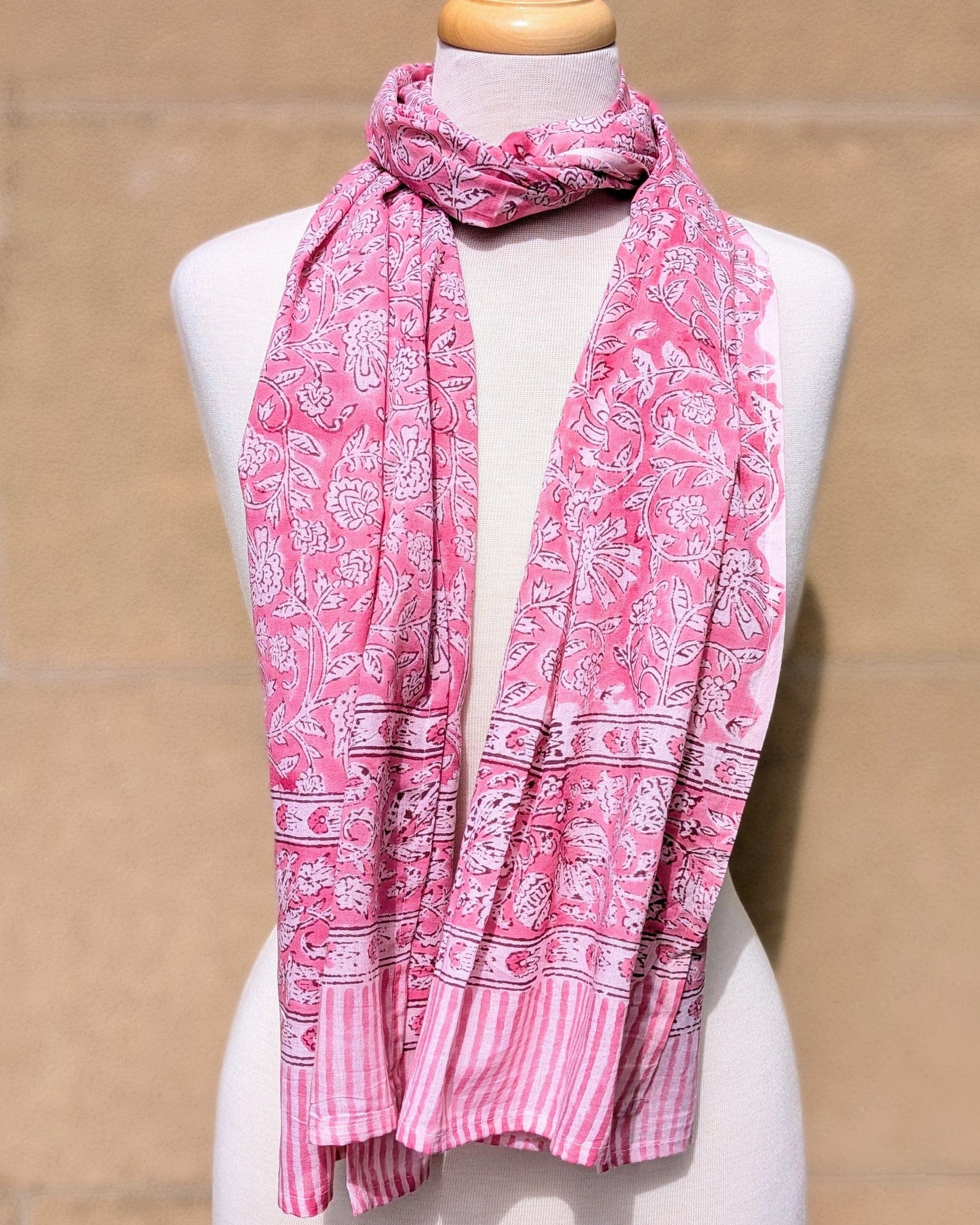 precious sparkle Accessories Pink Floral Stripe Block Print Scarf