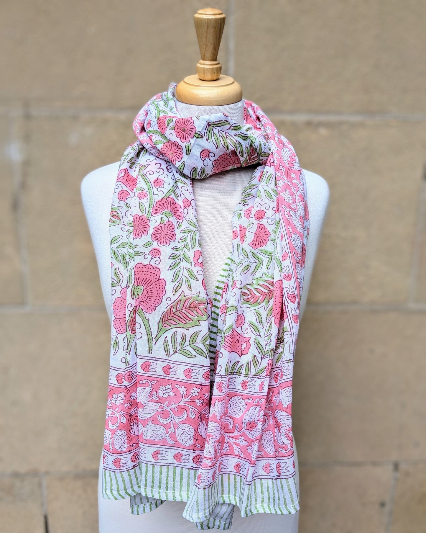 precious sparkle Accessories Pink & Green Floral Block Print Scarf Sarong