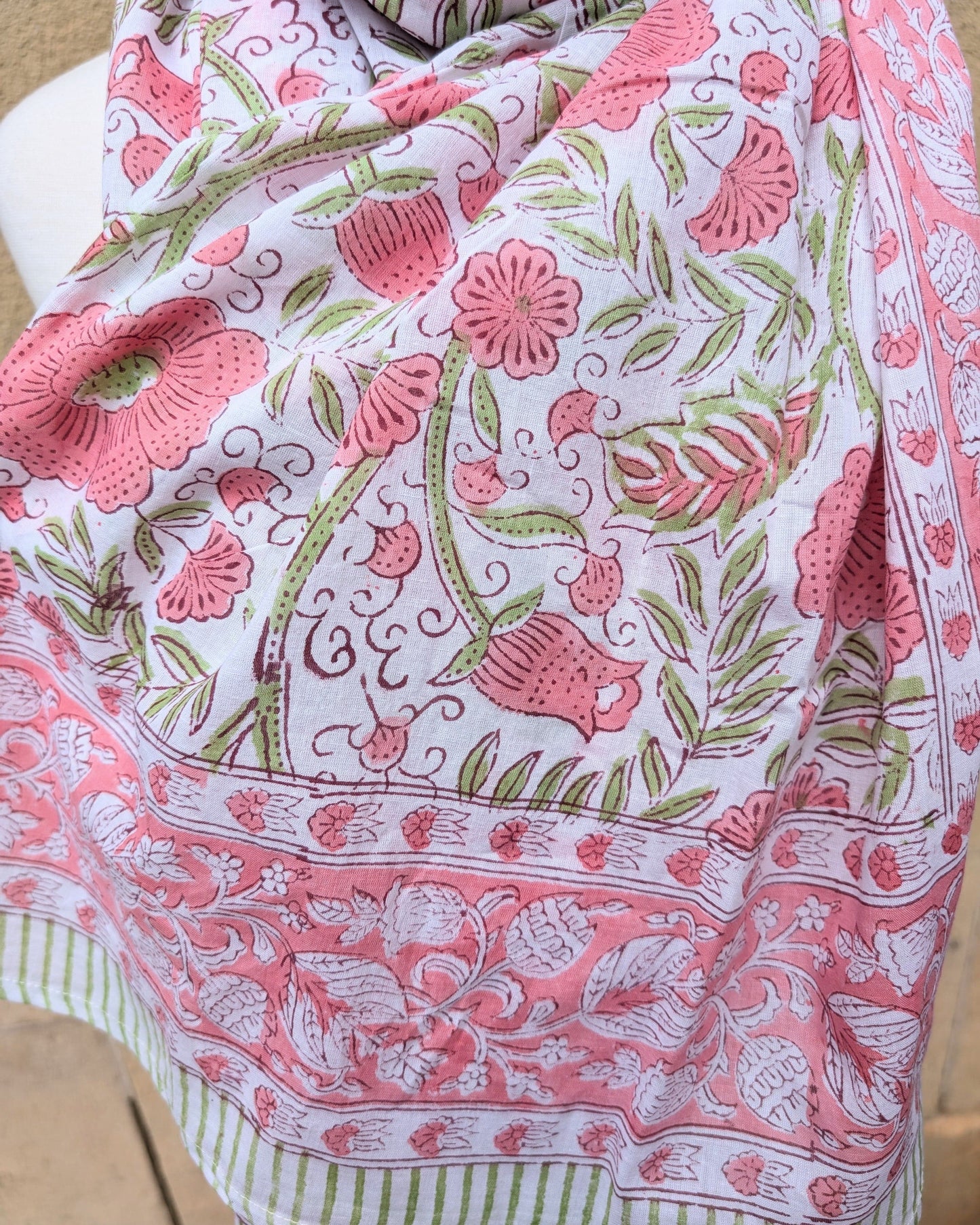 precious sparkle Accessories Pink & Green Floral Block Print Scarf Sarong