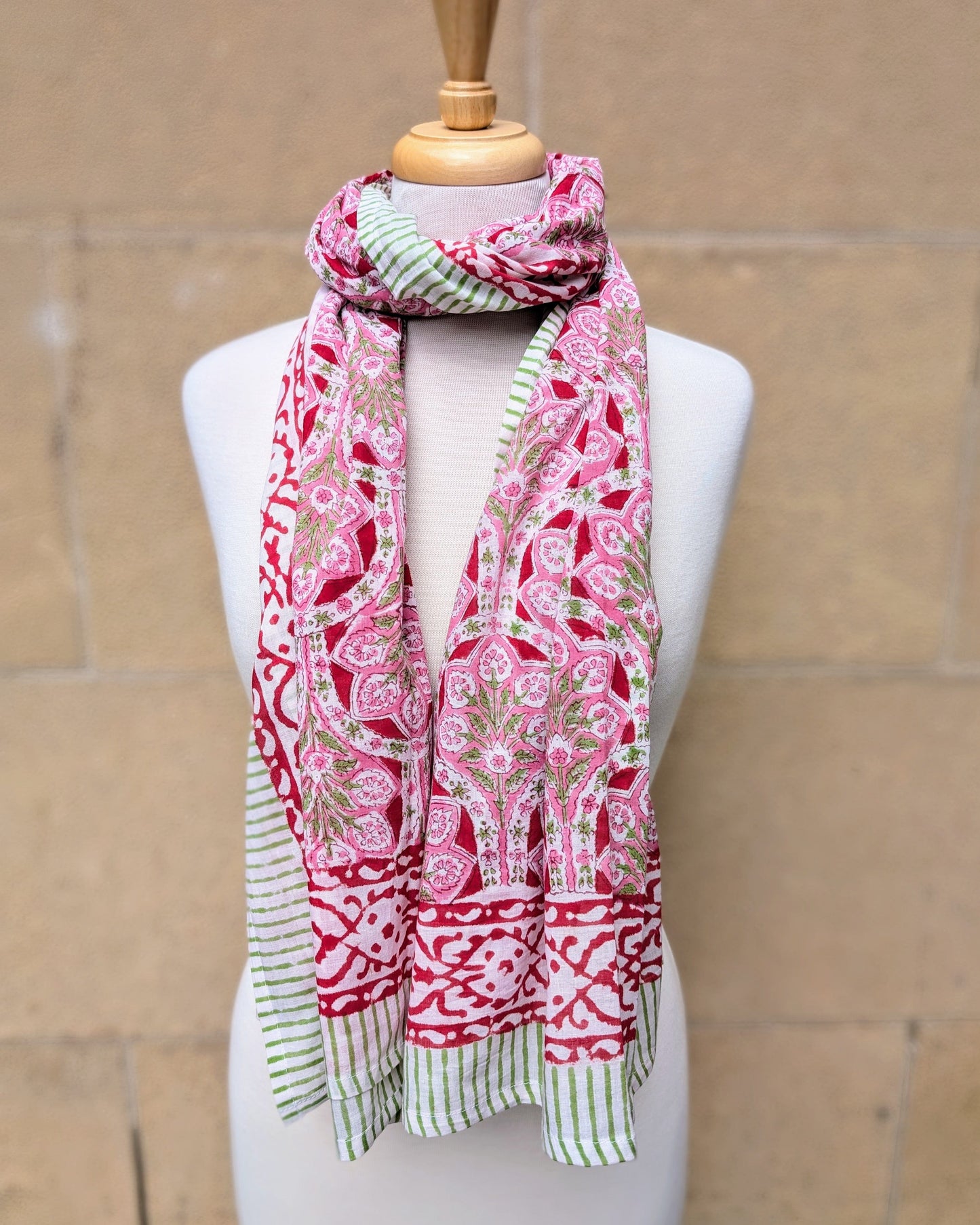 precious sparkle Accessories Pink Red Green Floral Stripe Block Print Scarf Sarong