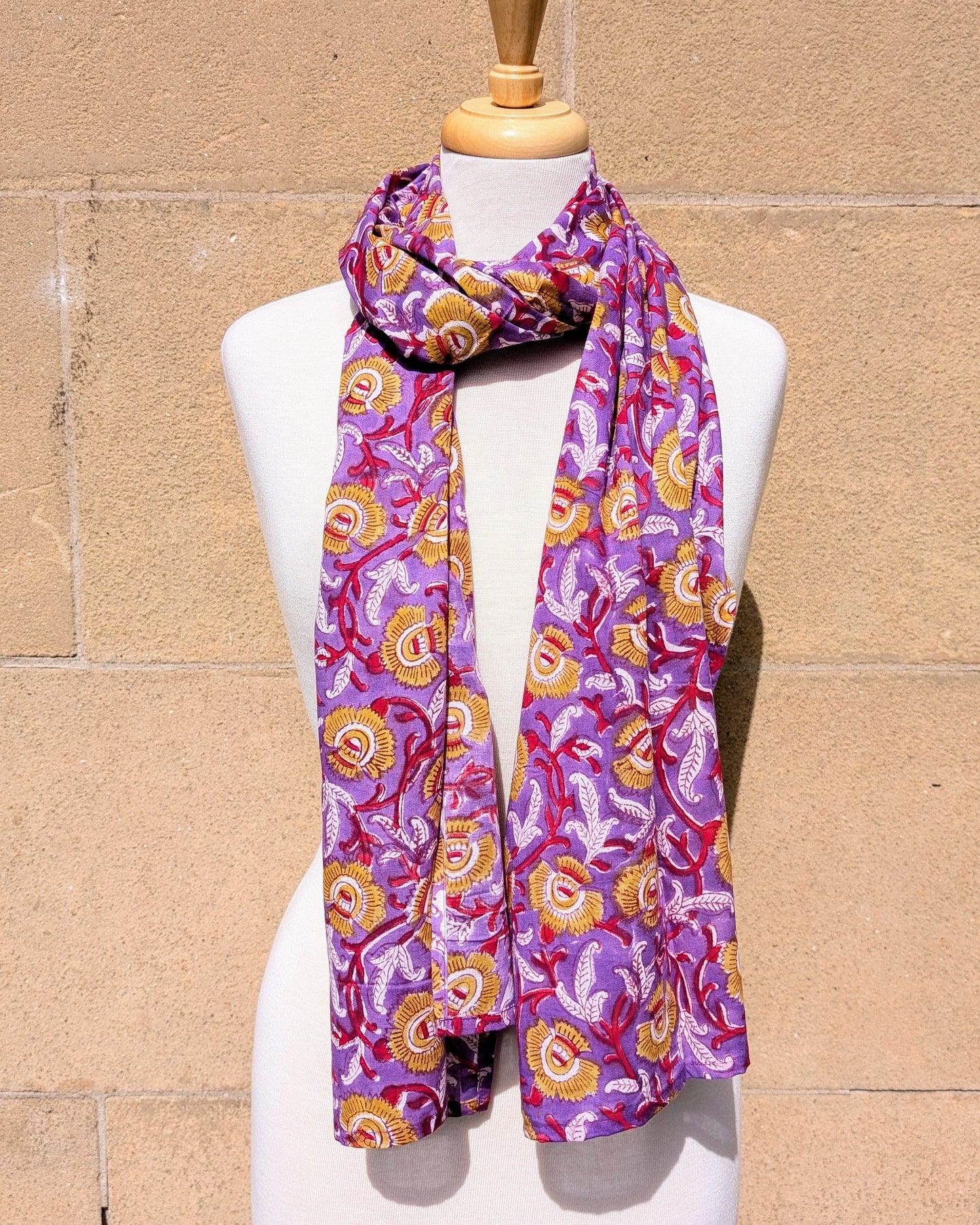 precious sparkle Accessories Purple & Yellow Floral Block Print Scarf