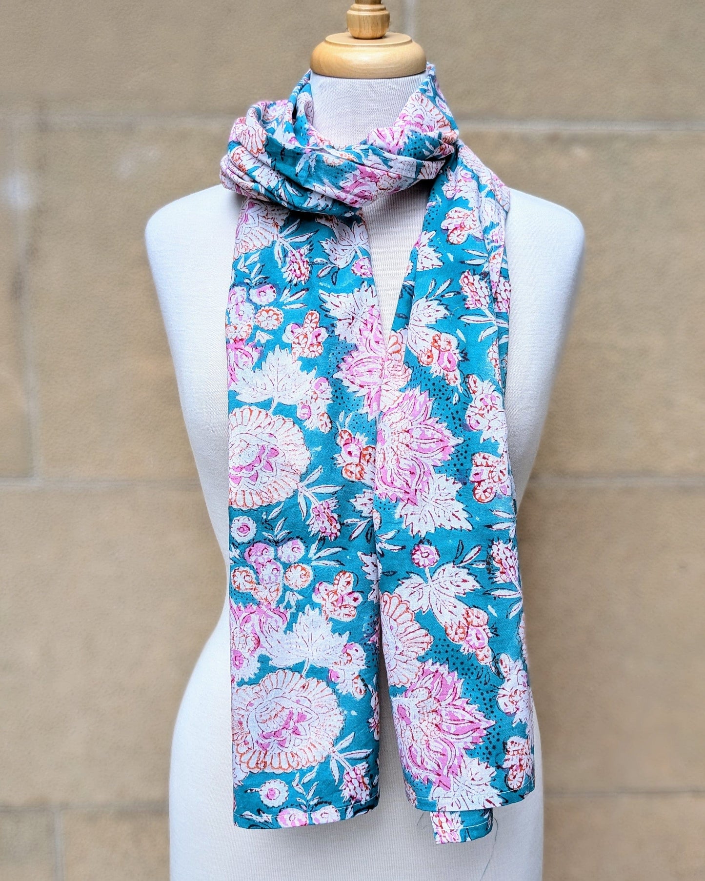 precious sparkle Accessories Teal & Pink Faded Floral Block Print Scarf
