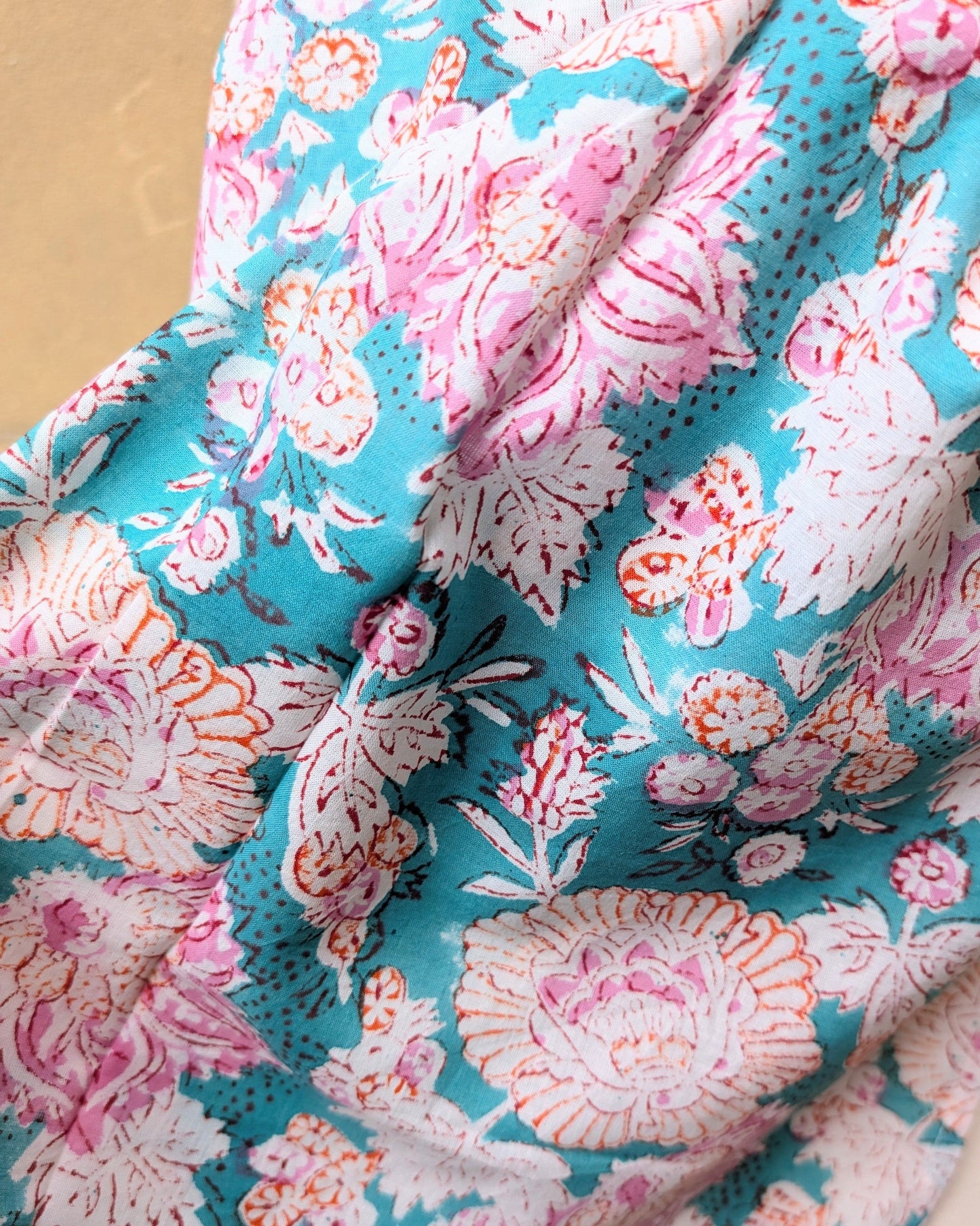 precious sparkle Accessories Teal & Pink Faded Floral Block Print Scarf