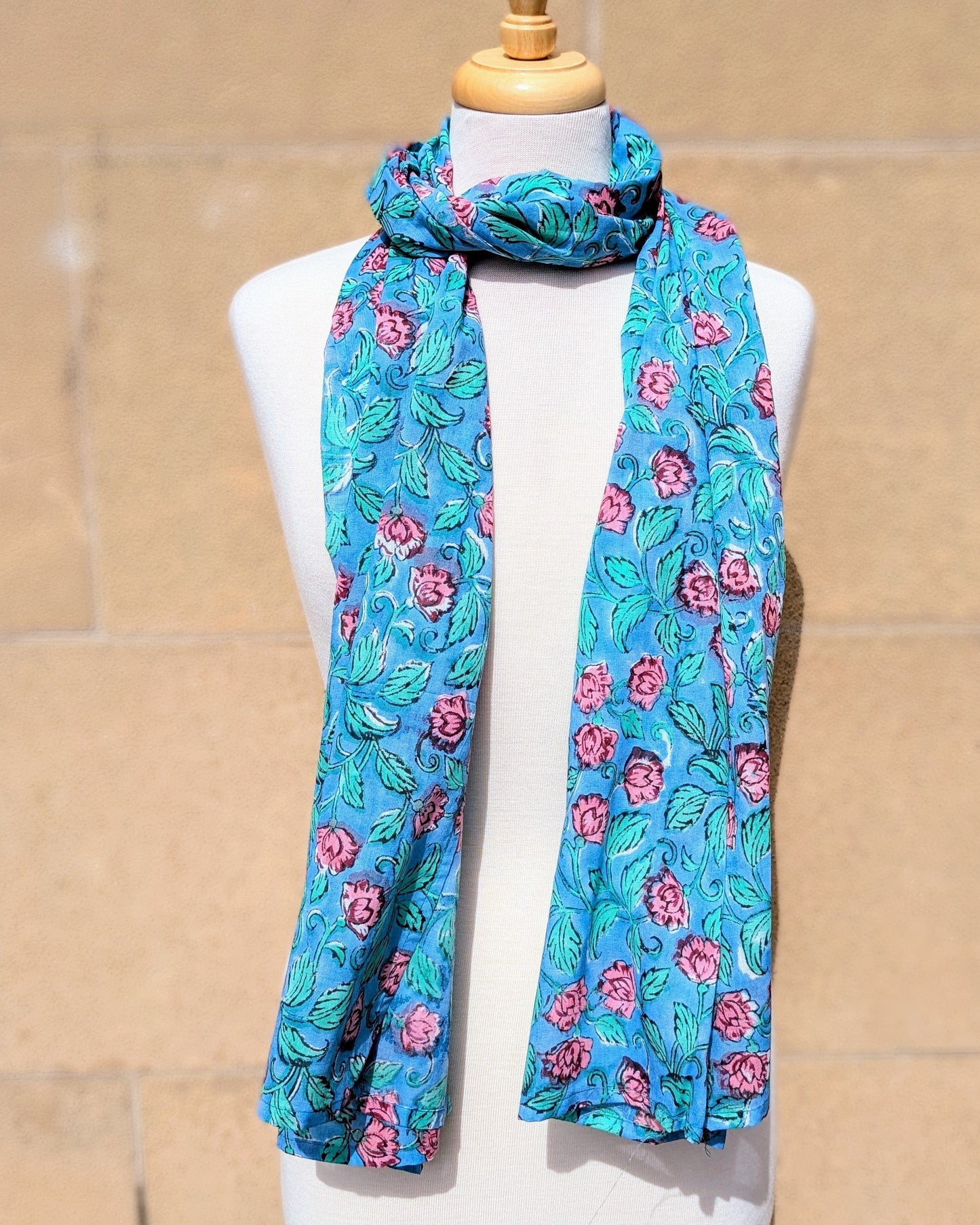 precious sparkle Accessories Teal & Red Rose Block Print Scarf